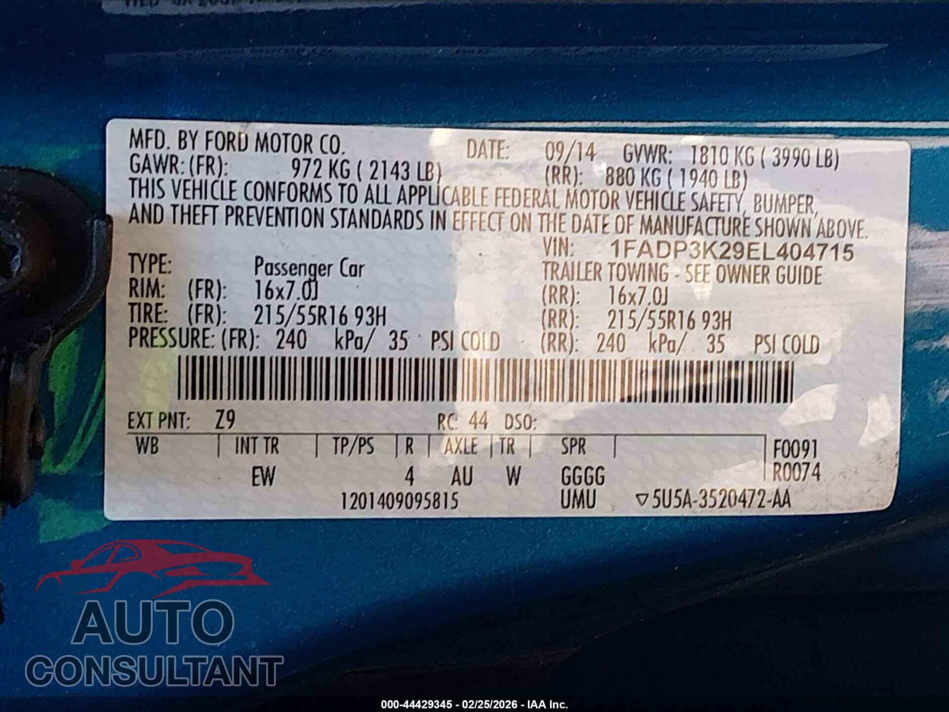 FORD FOCUS 2014 - 1FADP3K29EL404715
