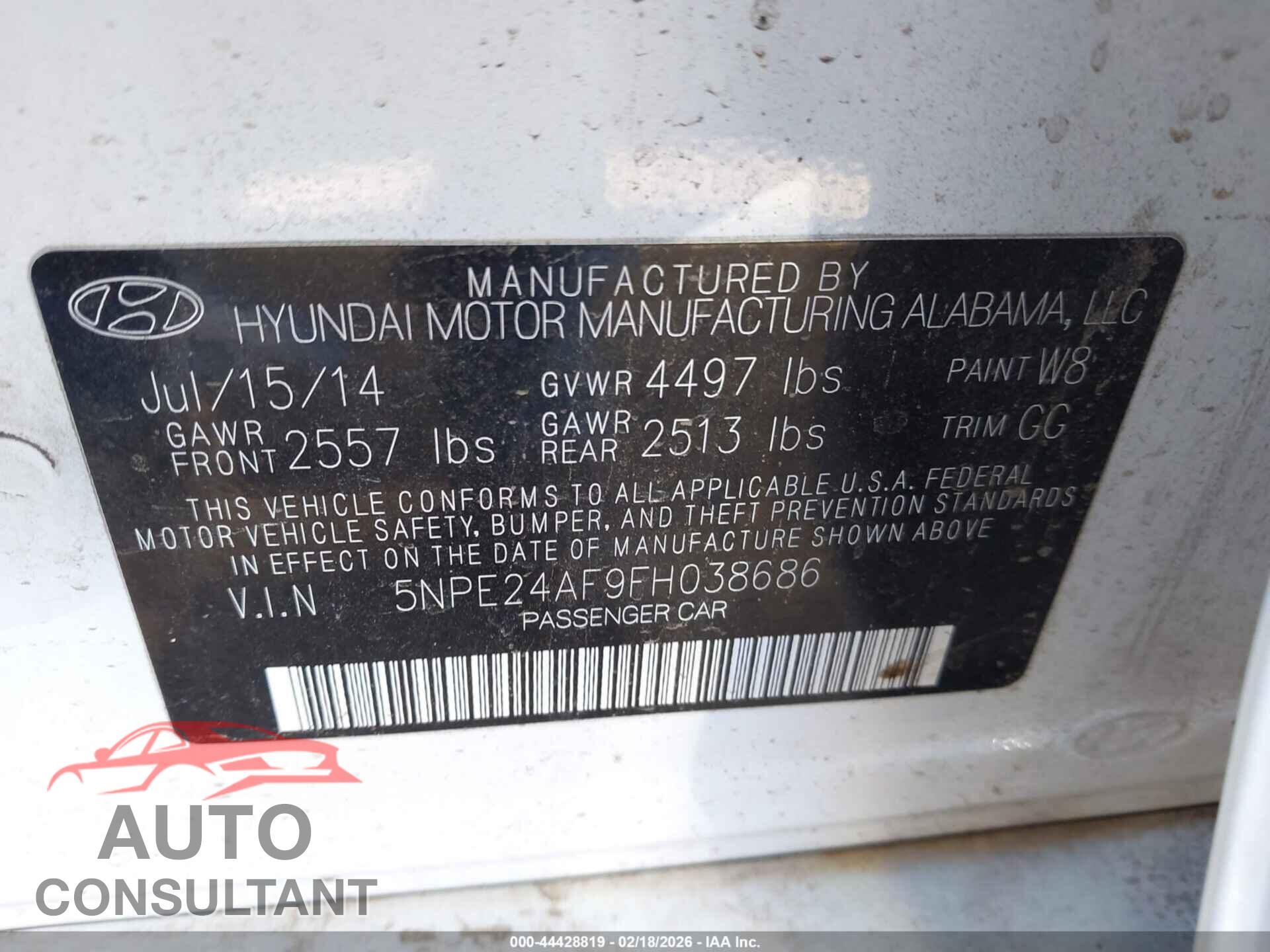 HYUNDAI SONATA 2015 - 5NPE24AF9FH038686
