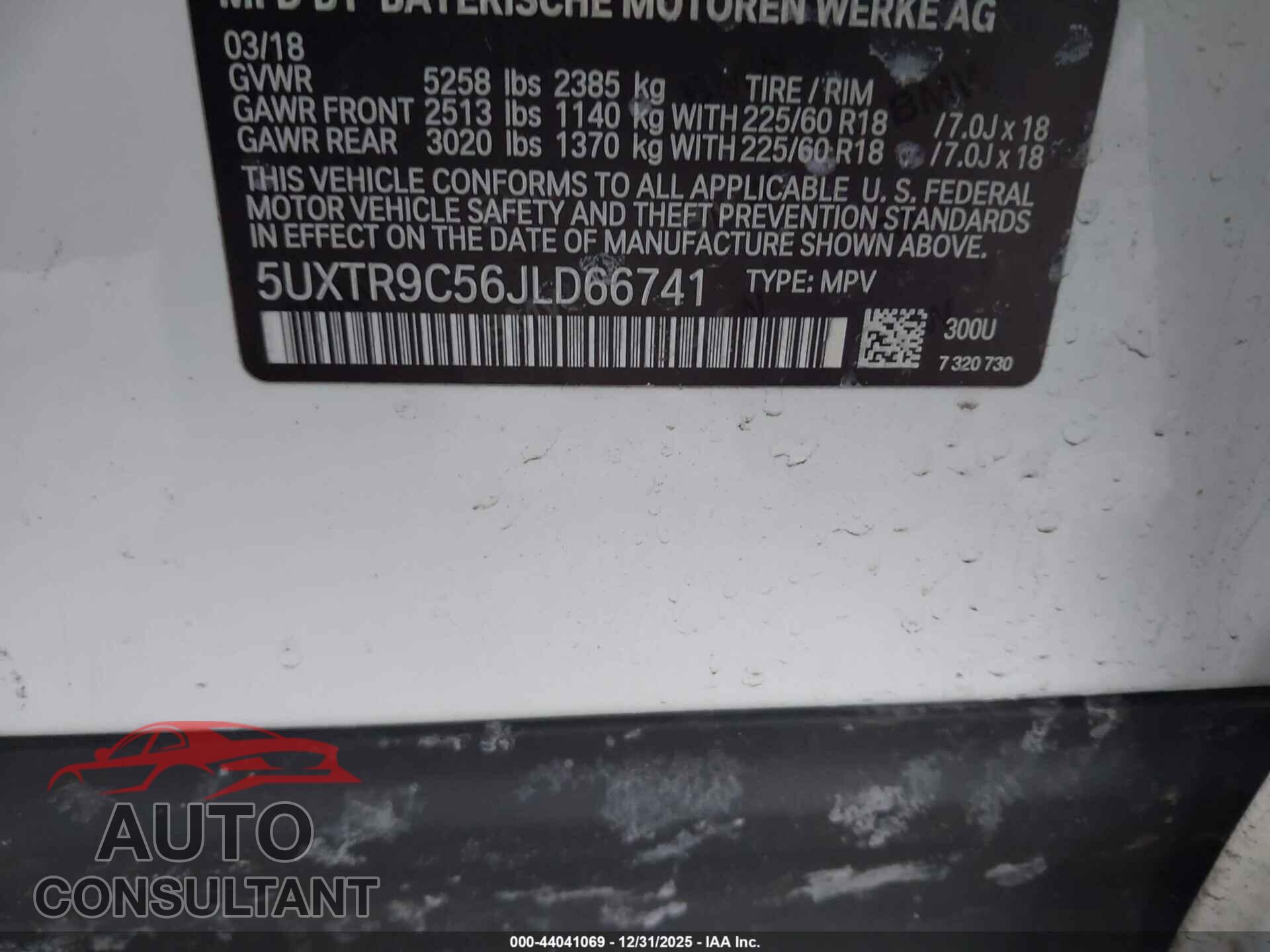 BMW X3 2018 - 5UXTR9C56JLD66741