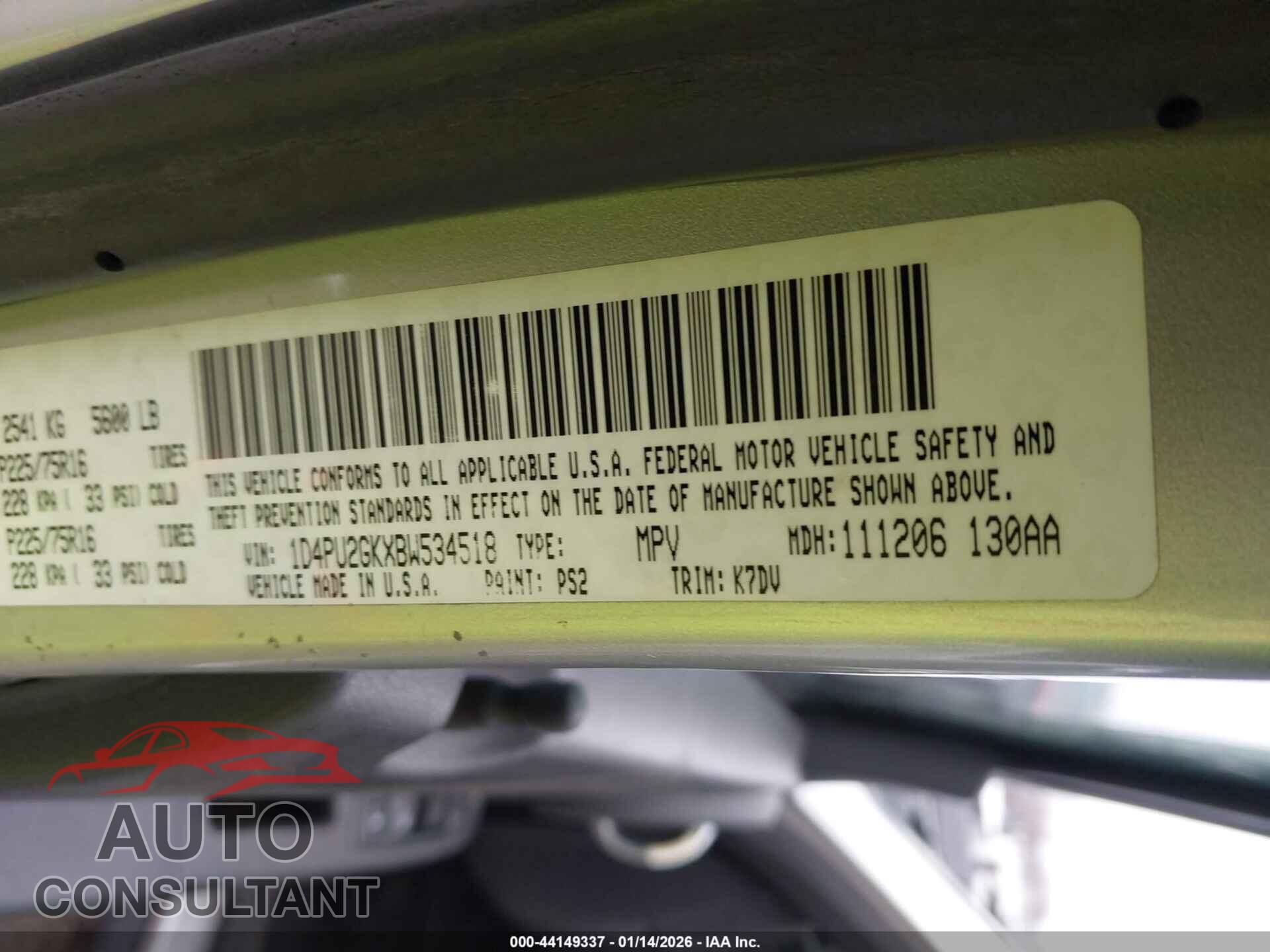 DODGE NITRO 2011 - 1D4PU2GKXBW534518