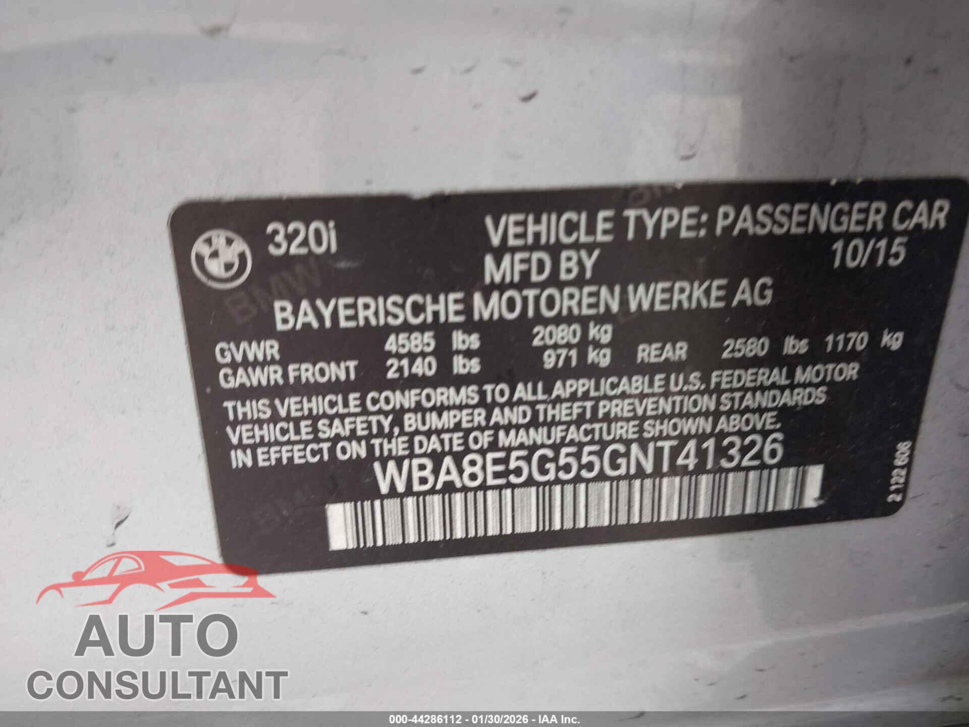 BMW 320I 2016 - WBA8E5G55GNT41326