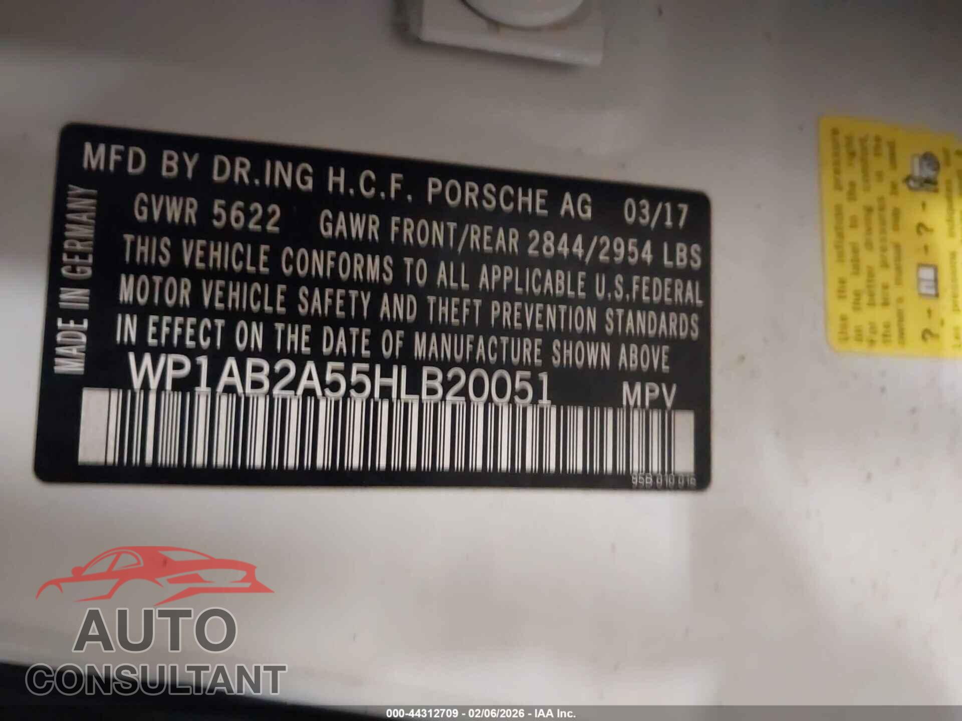 PORSCHE MACAN 2017 - WP1AB2A55HLB20051