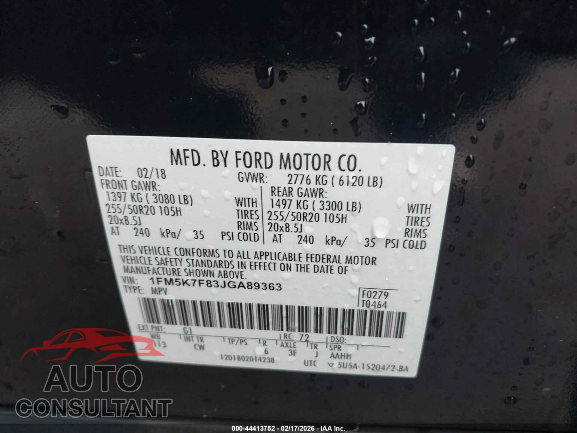 FORD EXPLORER 2018 - 1FM5K7F83JGA89363