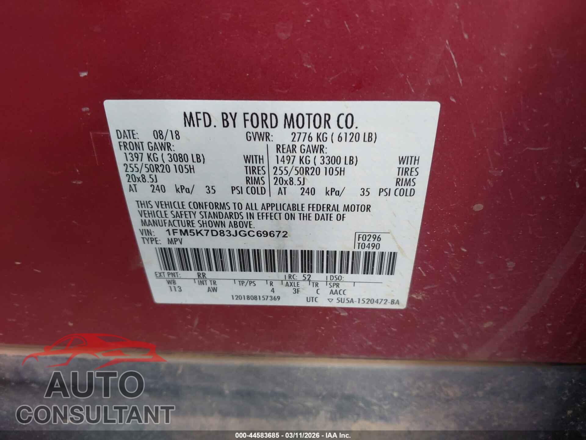 FORD EXPLORER 2018 - 1FM5K7D83JGC69672