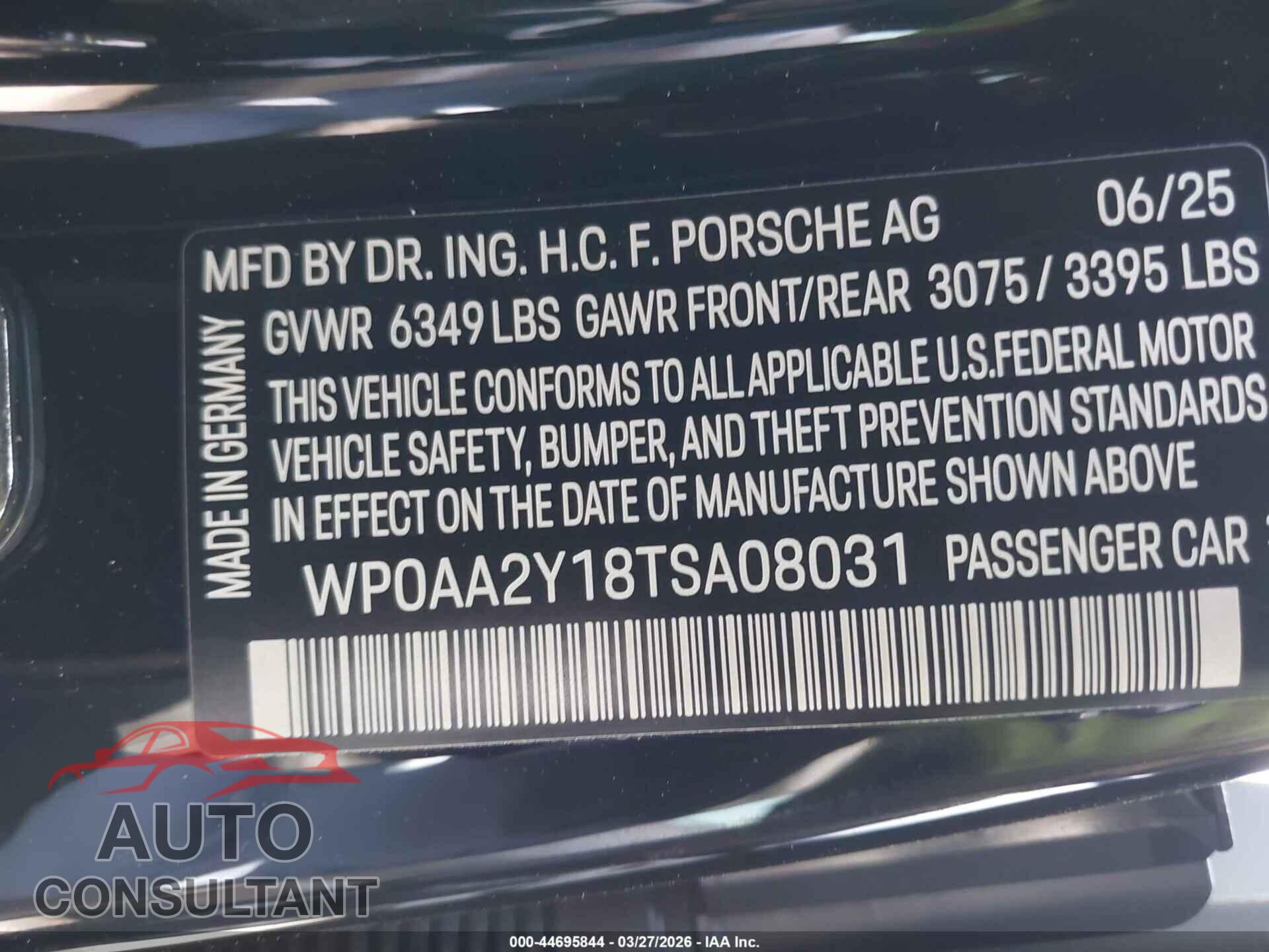 PORSCHE TAYCAN 2026 - WP0AA2Y18TSA08031