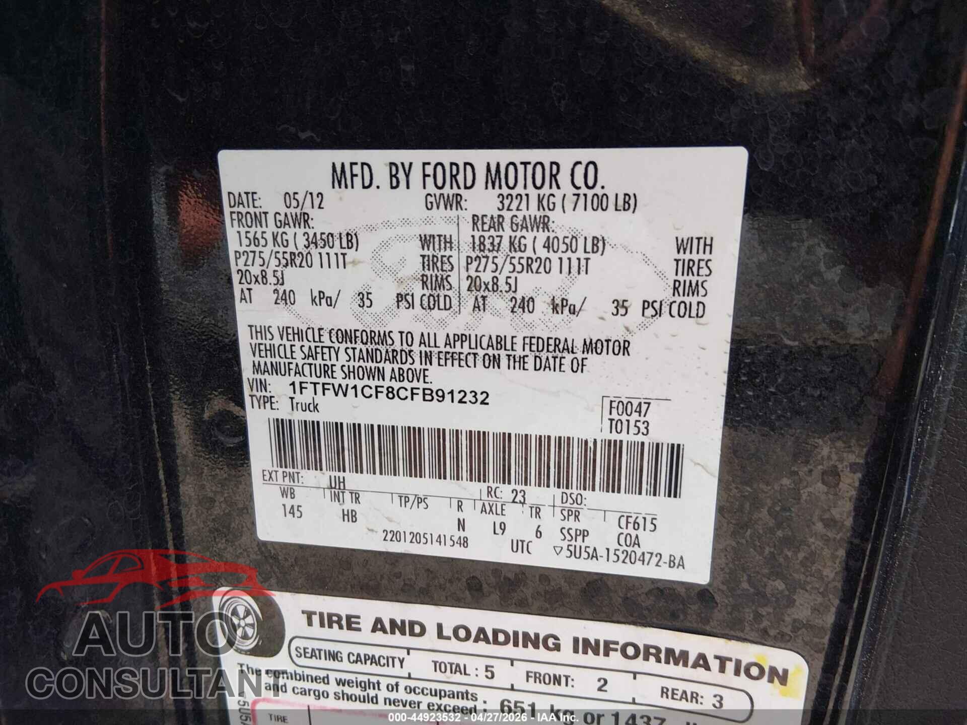 FORD F-150 2012 - 1FTFW1CF8CFB91232