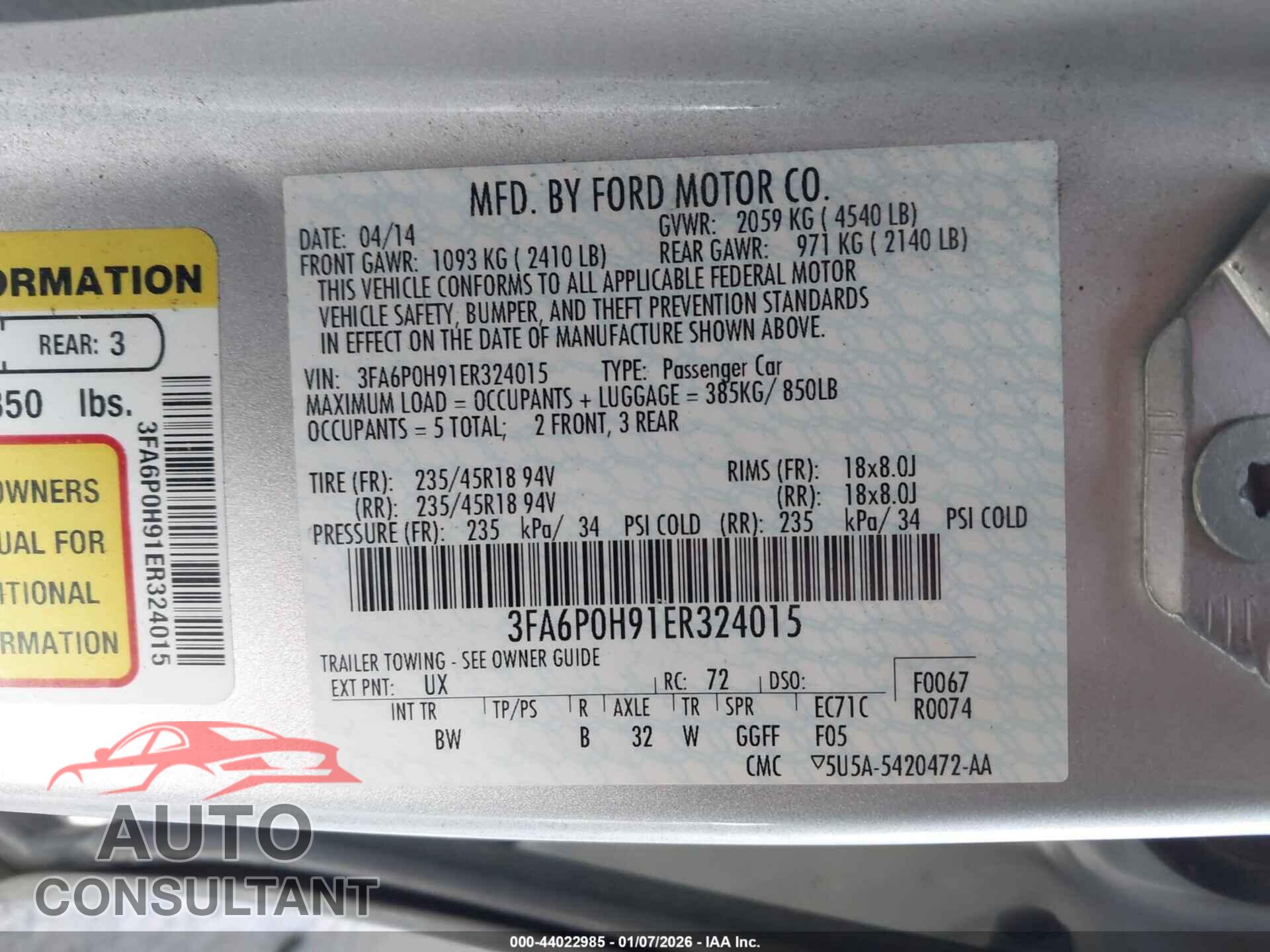 FORD FUSION 2014 - 3FA6P0H91ER324015