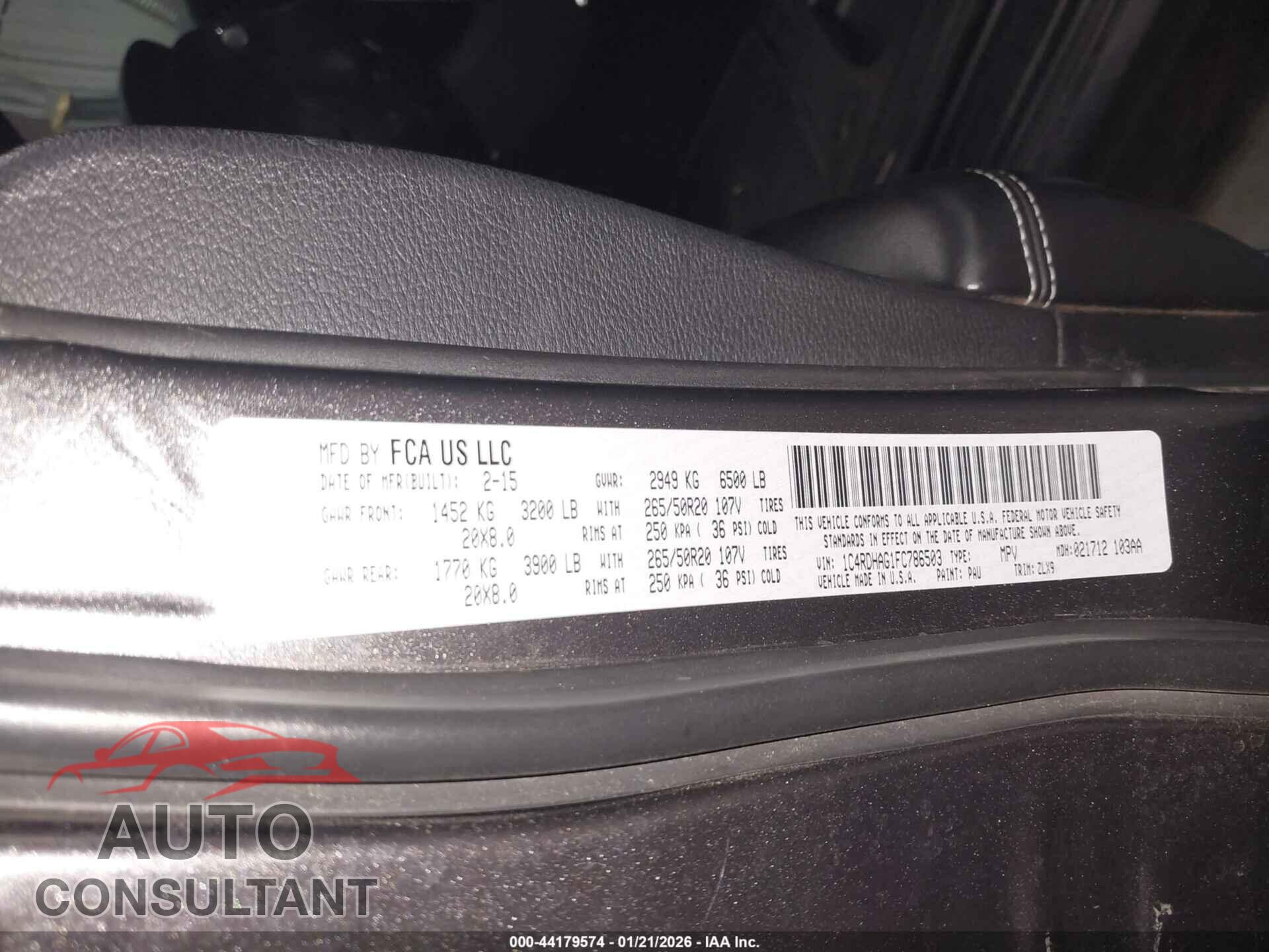 DODGE DURANGO 2015 - 1C4RDHAG1FC786503