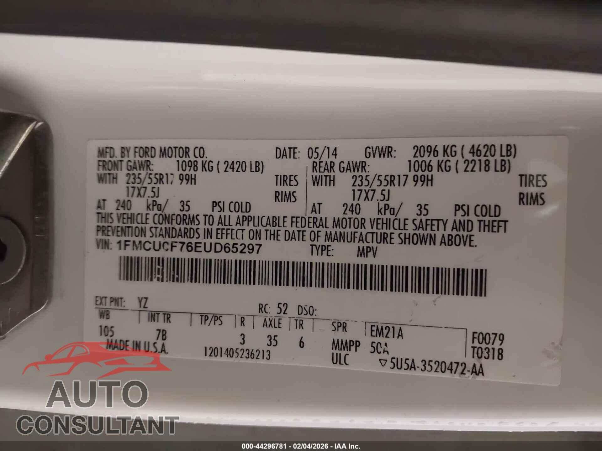 FORD ESCAPE 2014 - 1FMCU0F76EUD65297