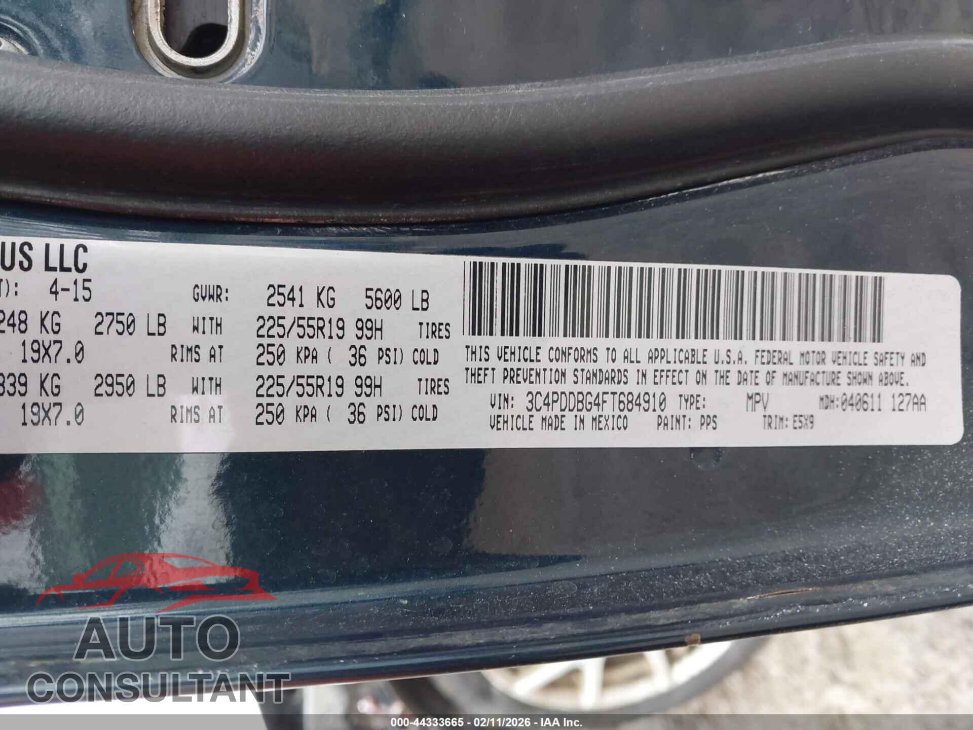 DODGE JOURNEY 2015 - 3C4PDDBG4FT684910