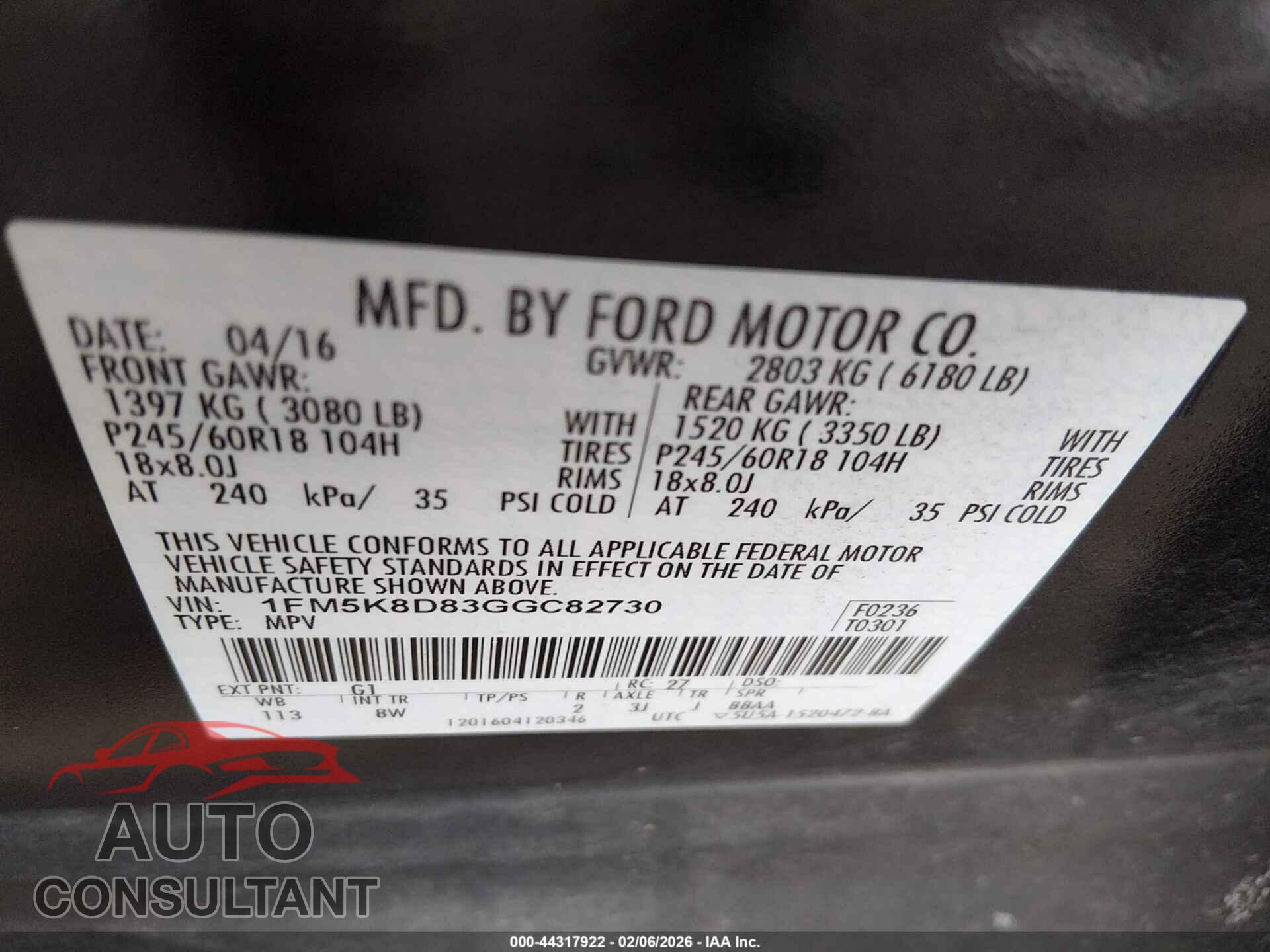 FORD EXPLORER 2016 - 1FM5K8D83GGC82730