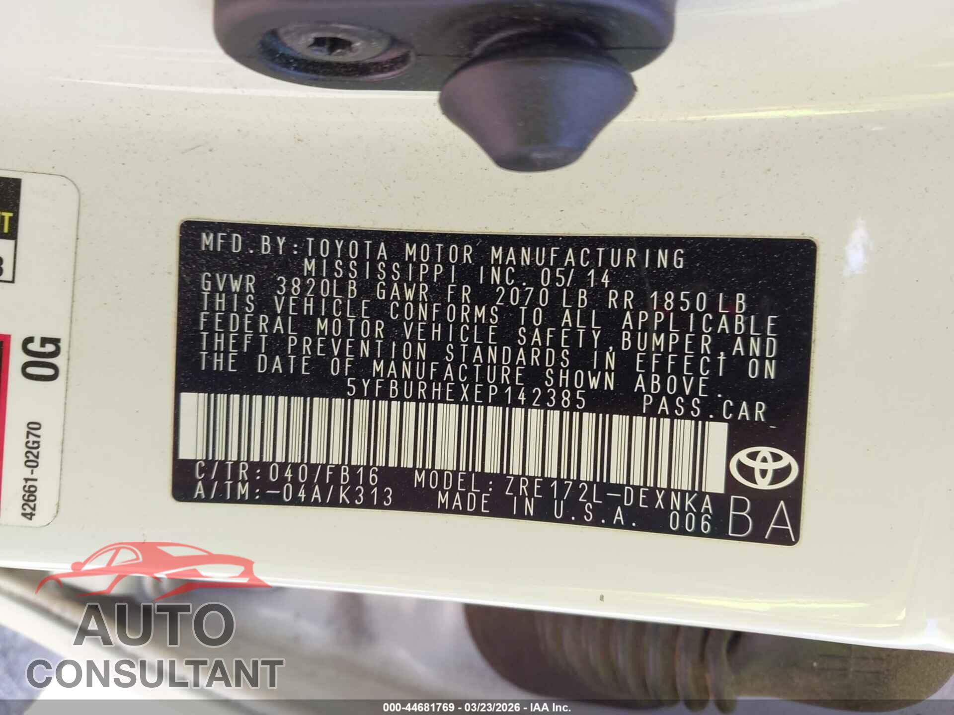 TOYOTA COROLLA 2014 - 5YFBURHEXEP142385