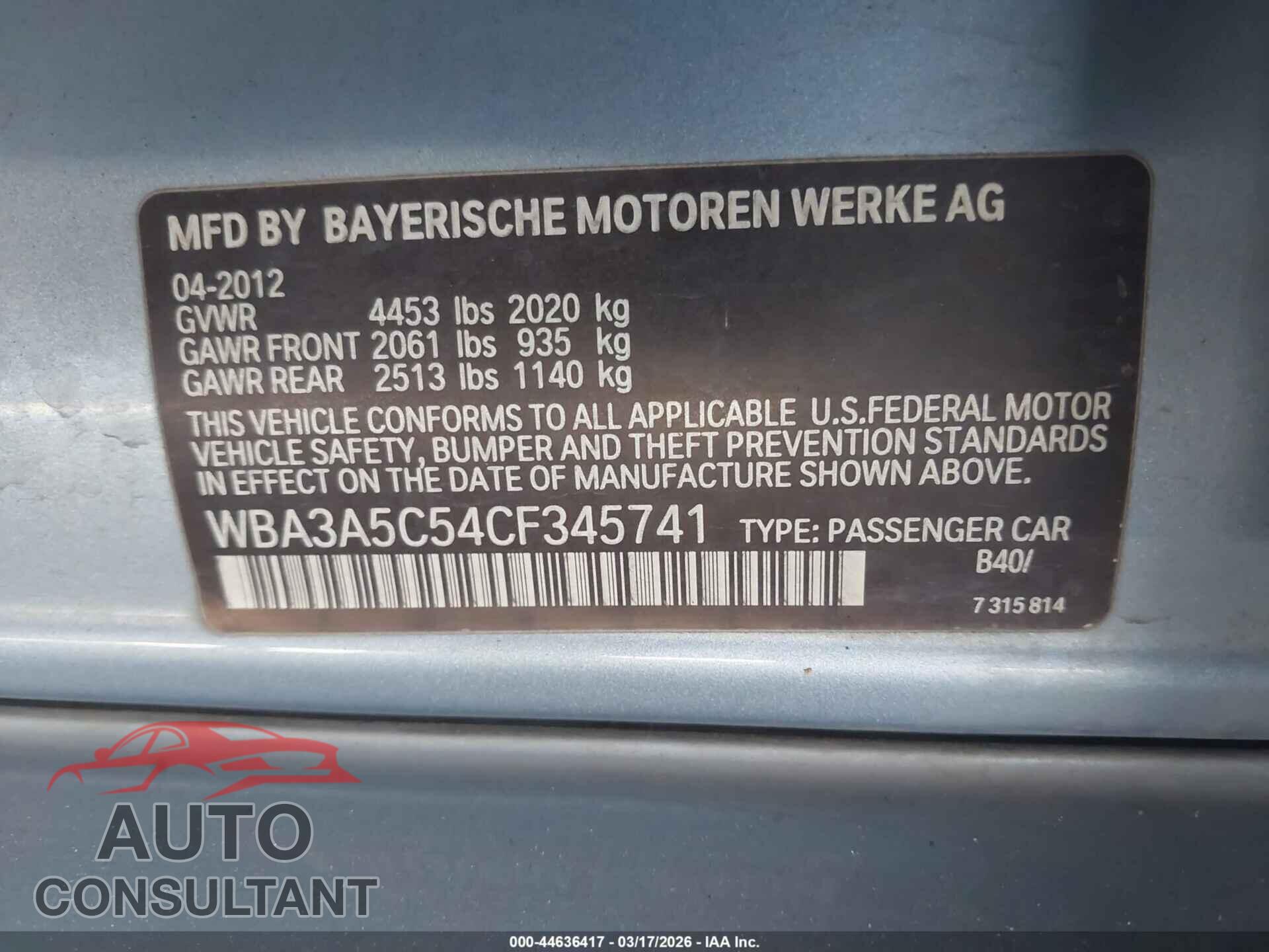 BMW 328I 2012 - WBA3A5C54CF345741