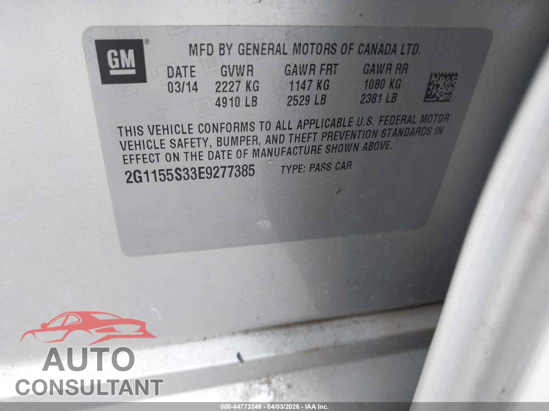 CHEVROLET IMPALA 2014 - 2G1155S33E9277385