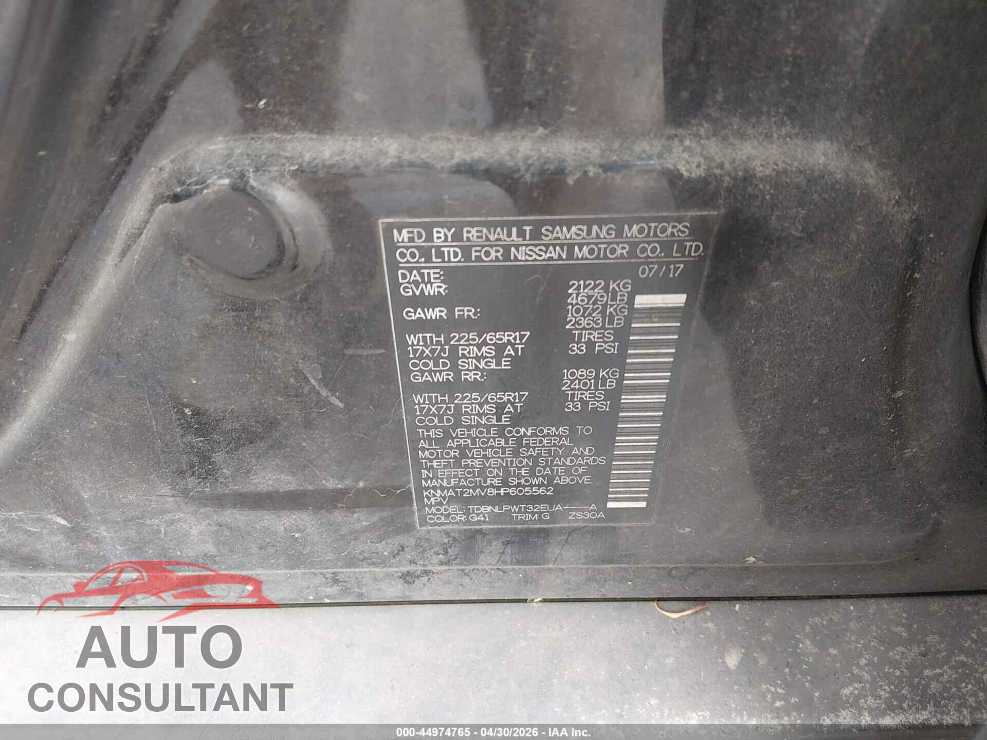 NISSAN ROGUE 2017 - KNMAT2MV8HP605562