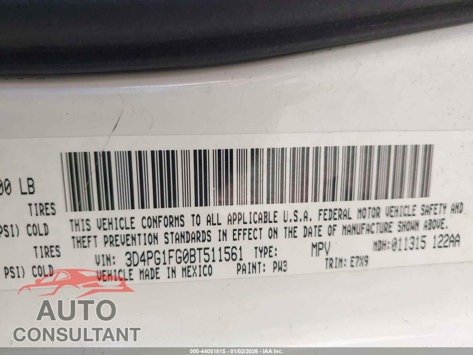 DODGE JOURNEY 2011 - 3D4PG1FG0BT511561