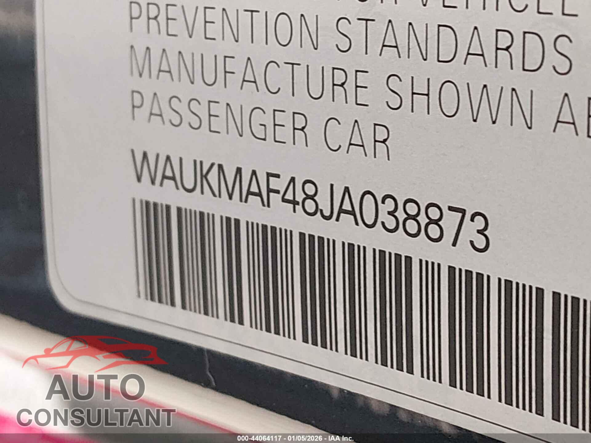 AUDI A4 2018 - WAUKMAF48JA038873