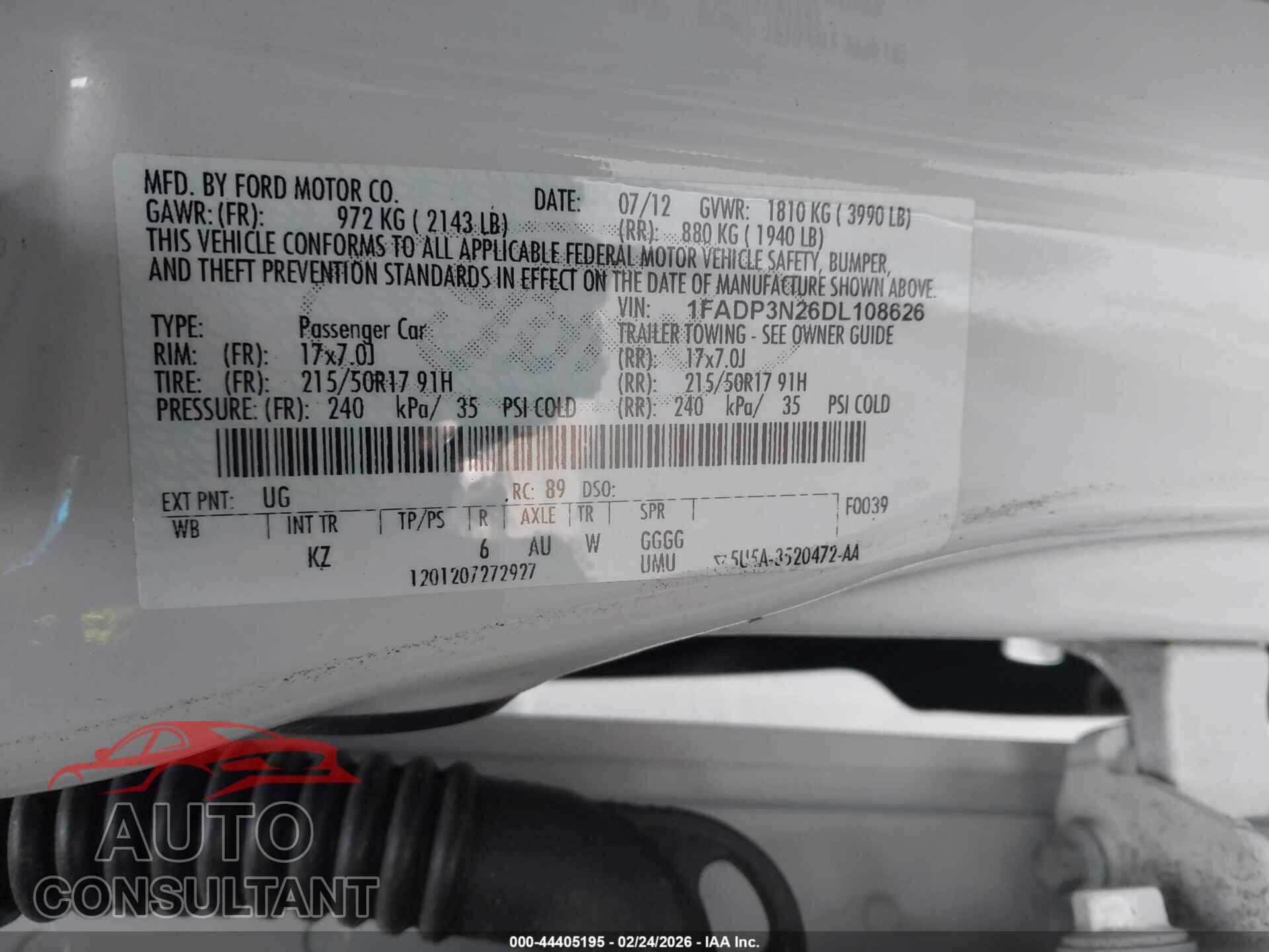 FORD FOCUS 2013 - 1FADP3N26DL108626