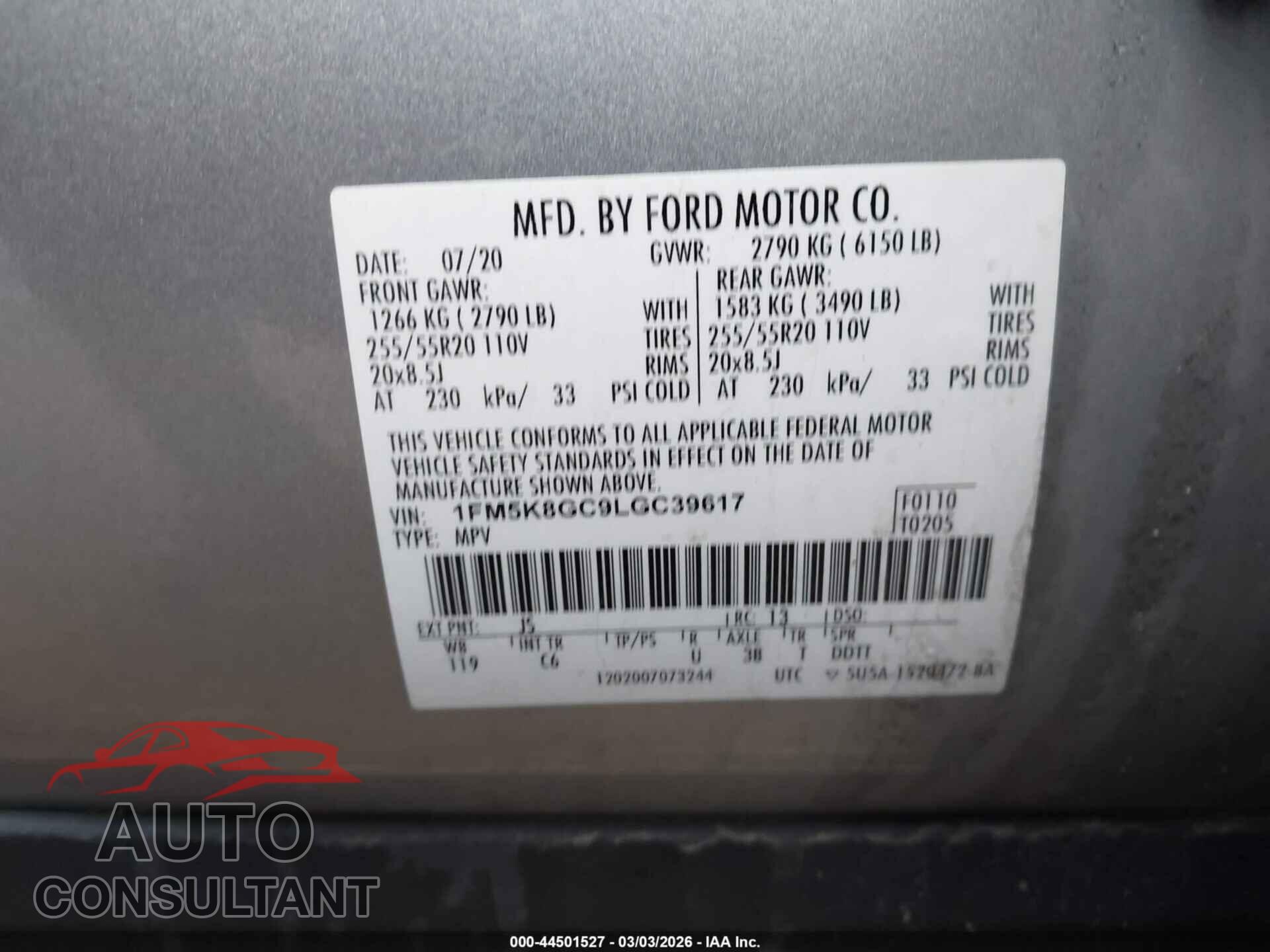 FORD EXPLORER 2020 - 1FM5K8GC9LGC39617