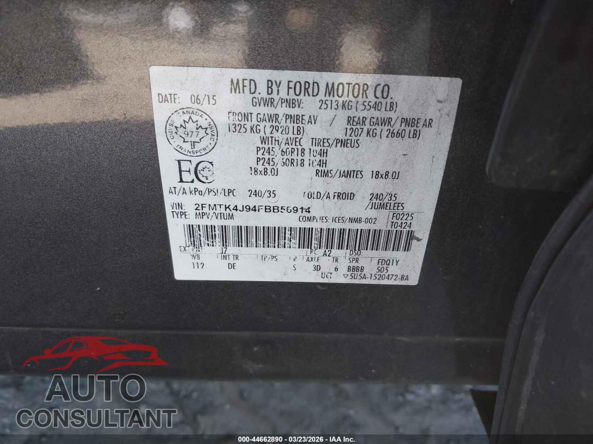 FORD EDGE 2015 - 2FMTK4J94FBB56914