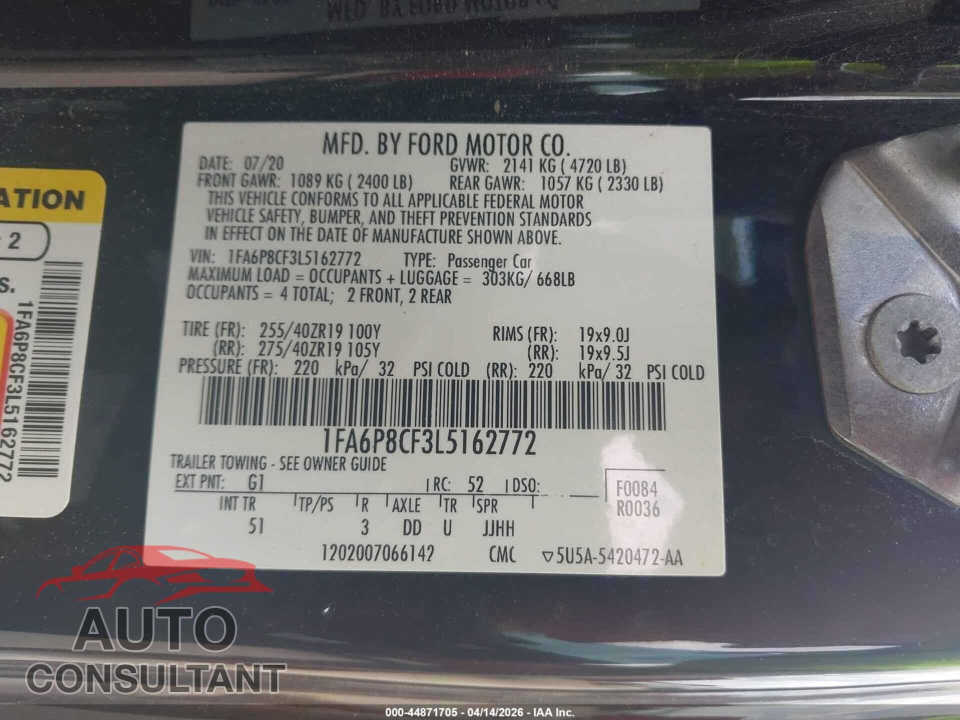 FORD MUSTANG 2020 - 1FA6P8CF3L5162772