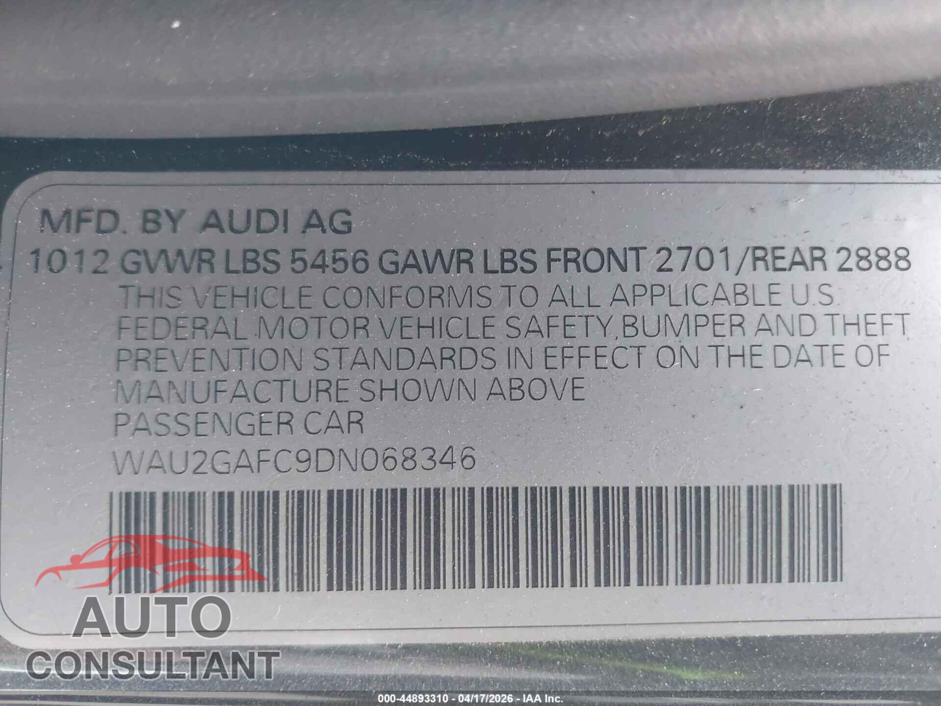 AUDI A7 2013 - WAU2GAFC9DN068346
