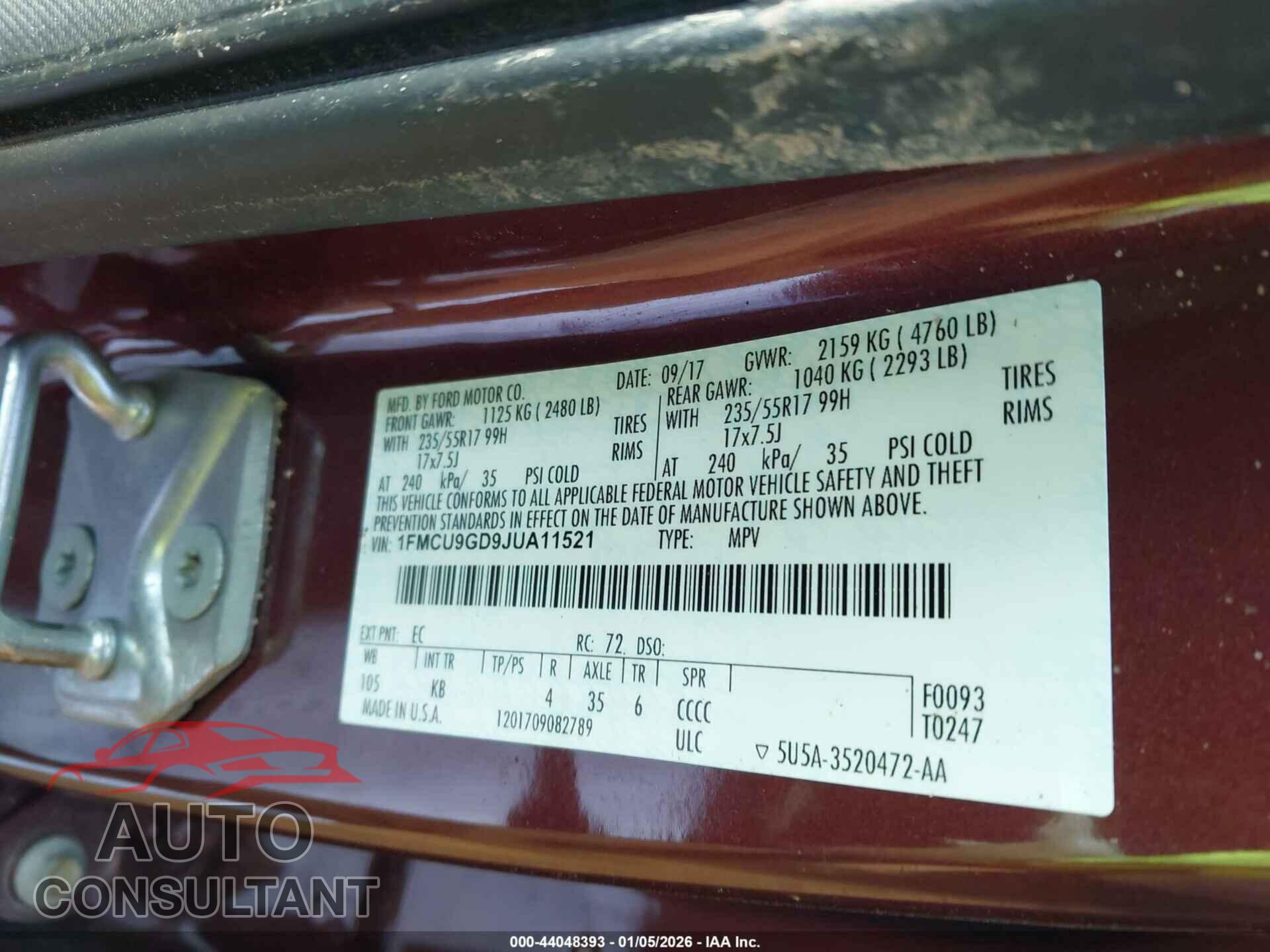 FORD ESCAPE 2018 - 1FMCU9GD9JUA11521