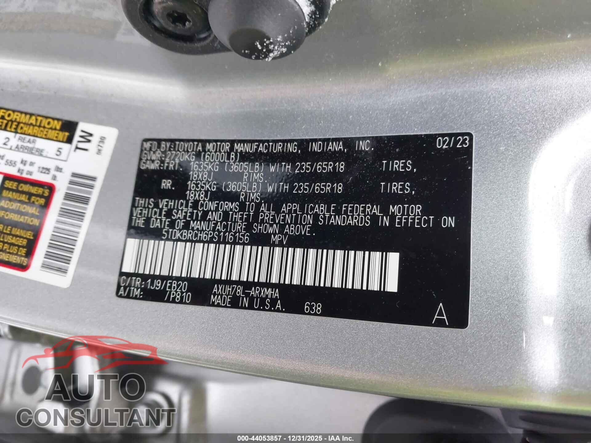 TOYOTA HIGHLANDER 2023 - 5TDKBRCH6PS116156