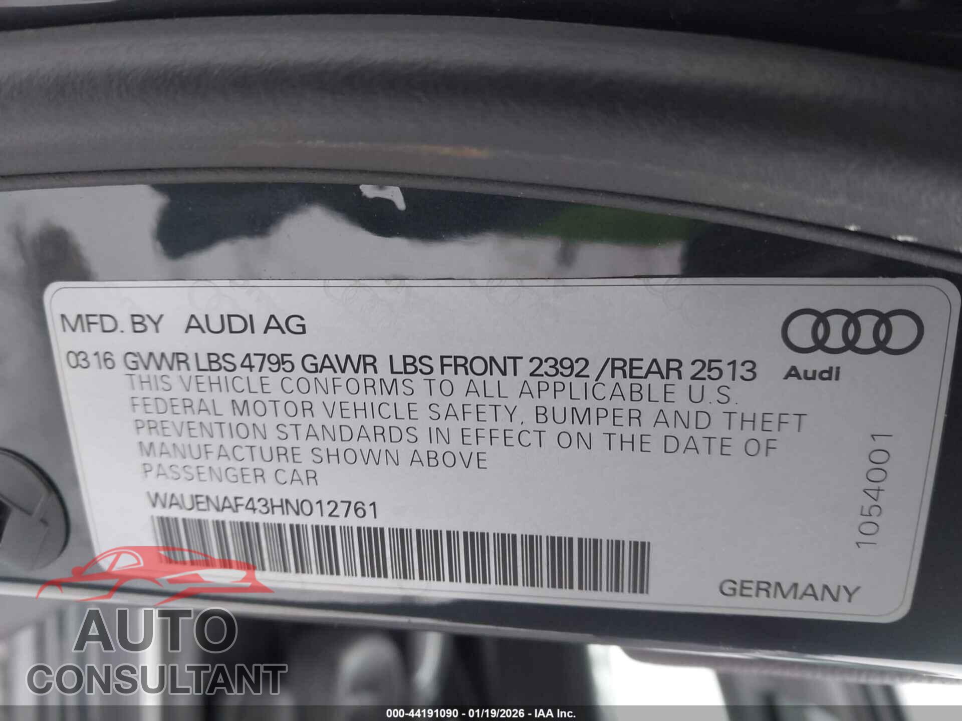 AUDI A4 2017 - WAUENAF43HN012761
