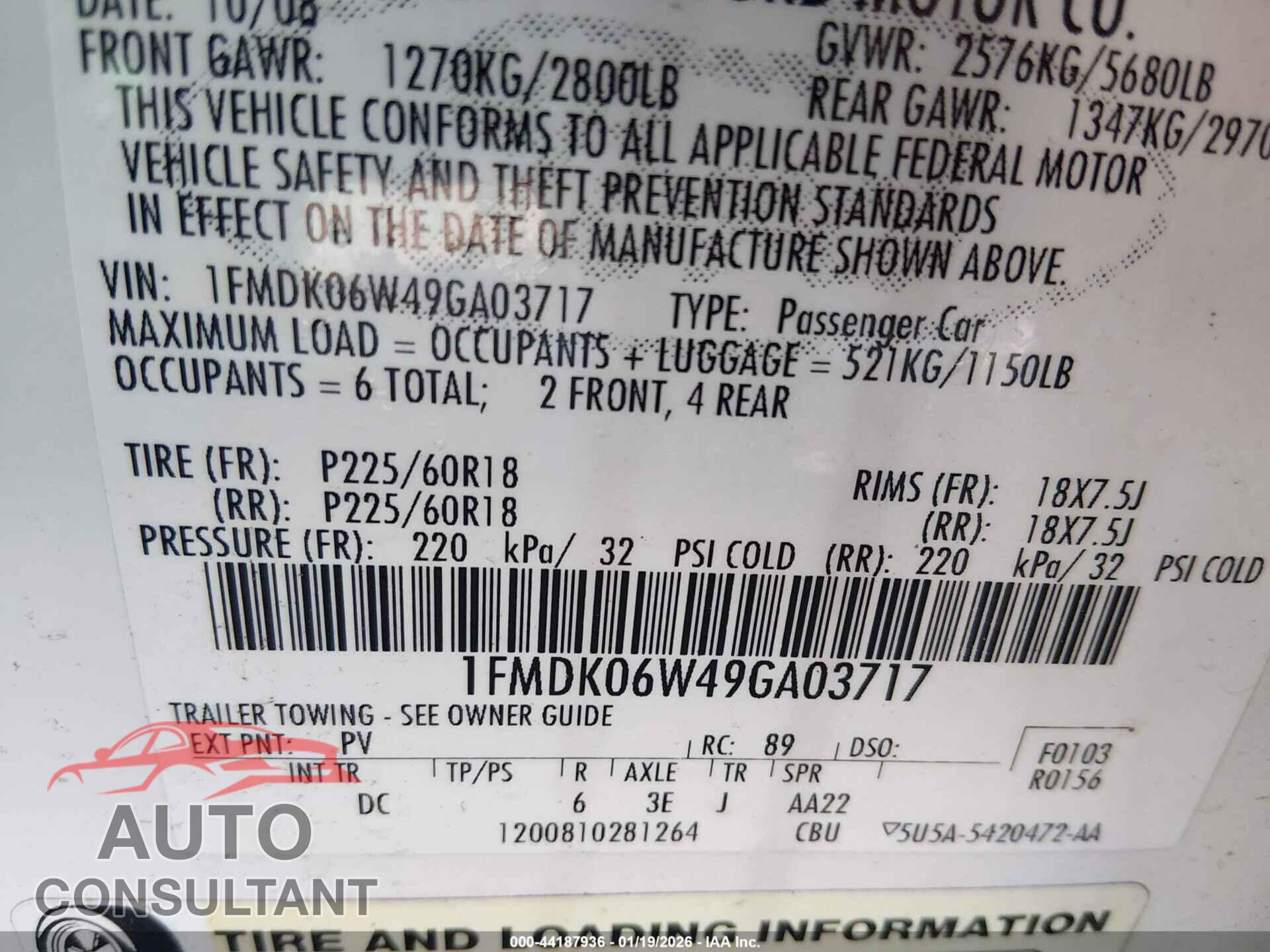 FORD TAURUS X 2009 - 1FMDK06W49GA03717