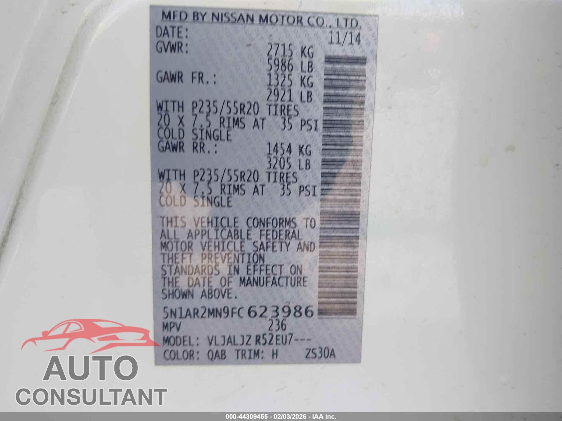 NISSAN PATHFINDER 2015 - 5N1AR2MN9FC623986