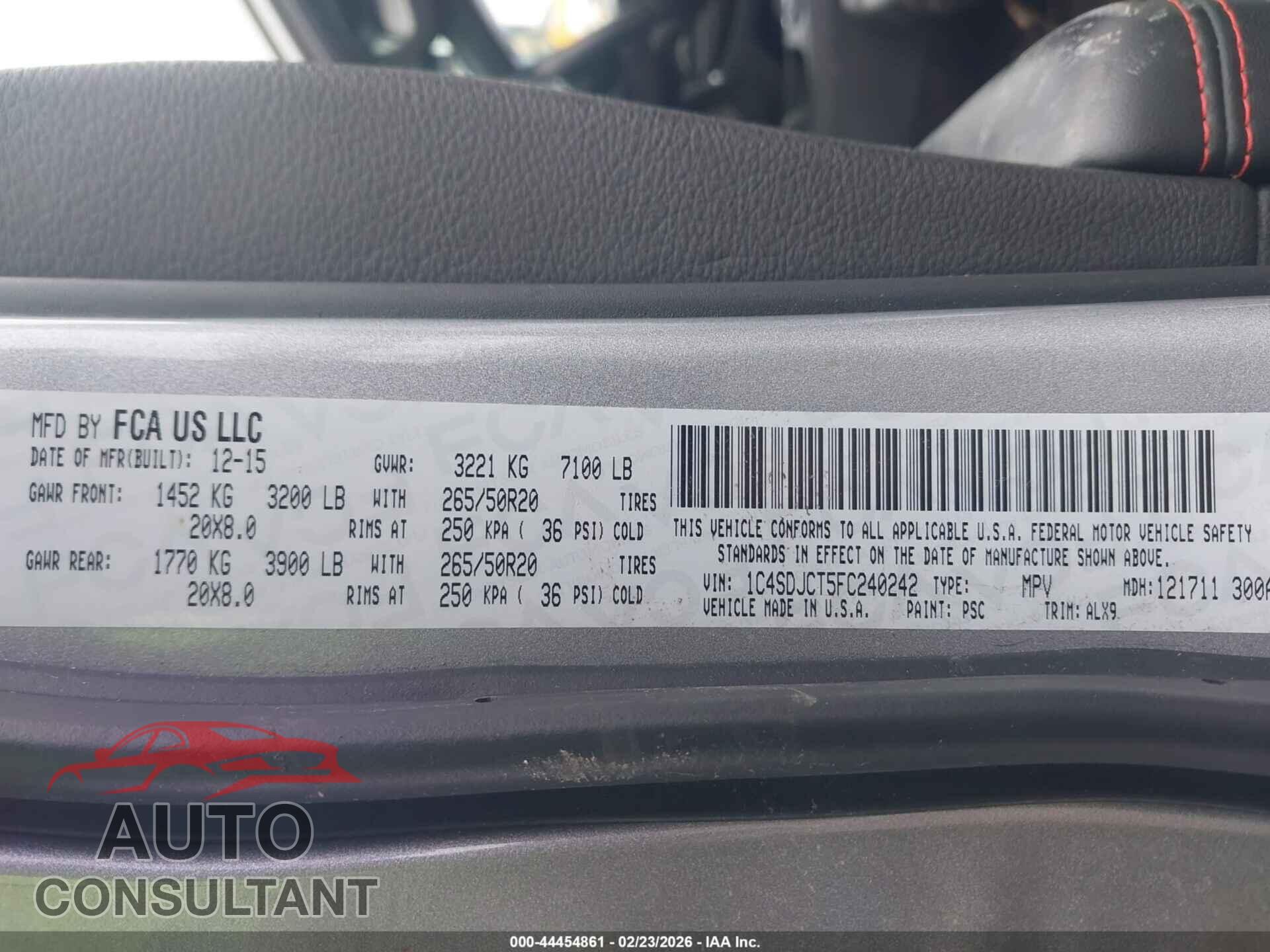 DODGE DURANGO 2015 - 1C4SDJCT5FC240242