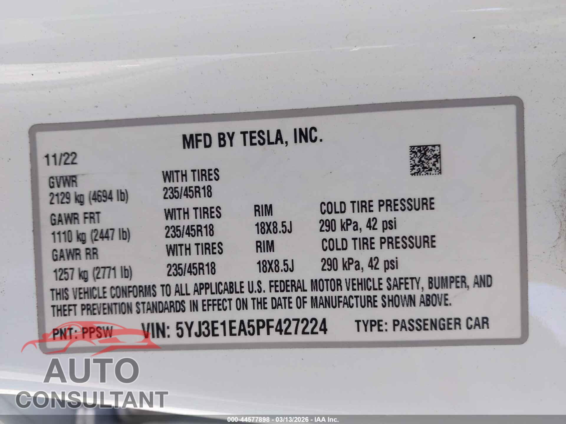 TESLA MODEL 3 2023 - 5YJ3E1EA5PF427224