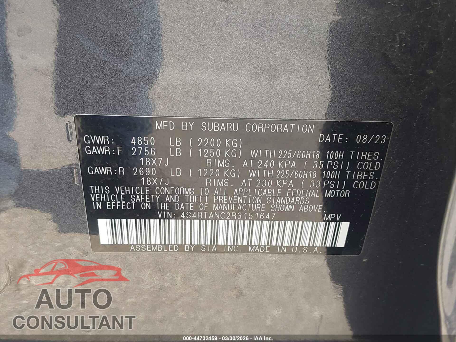 SUBARU OUTBACK 2024 - 4S4BTANC2R3151647