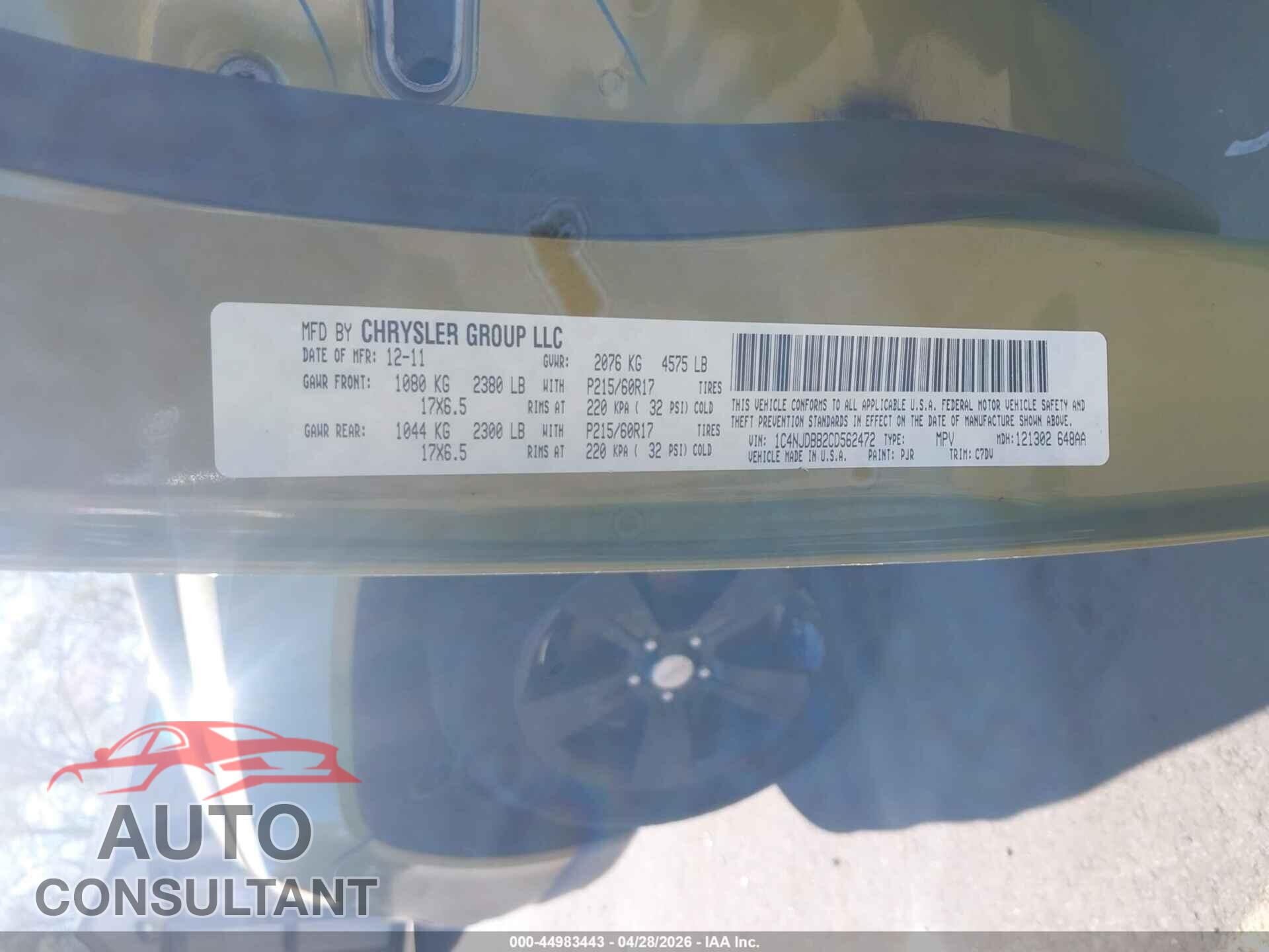 JEEP COMPASS 2012 - 1C4NJDBB2CD562472