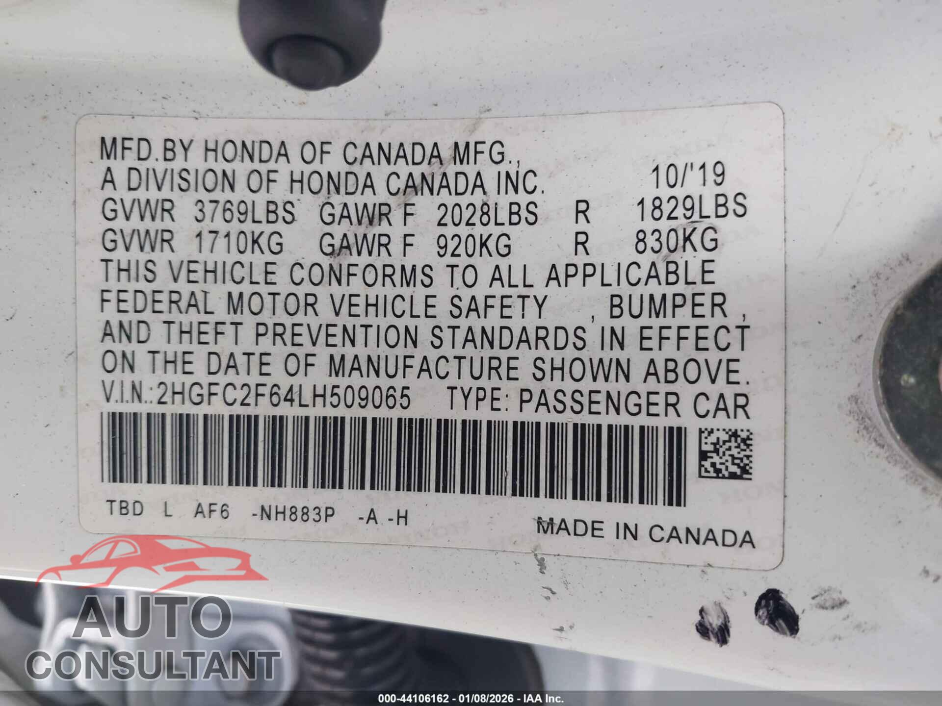 HONDA CIVIC 2020 - 2HGFC2F64LH509065