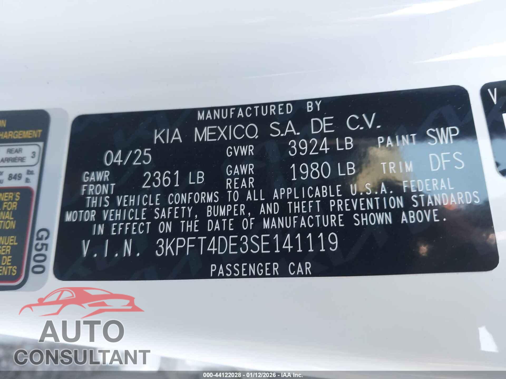 KIA K4 2025 - 3KPFT4DE3SE141119