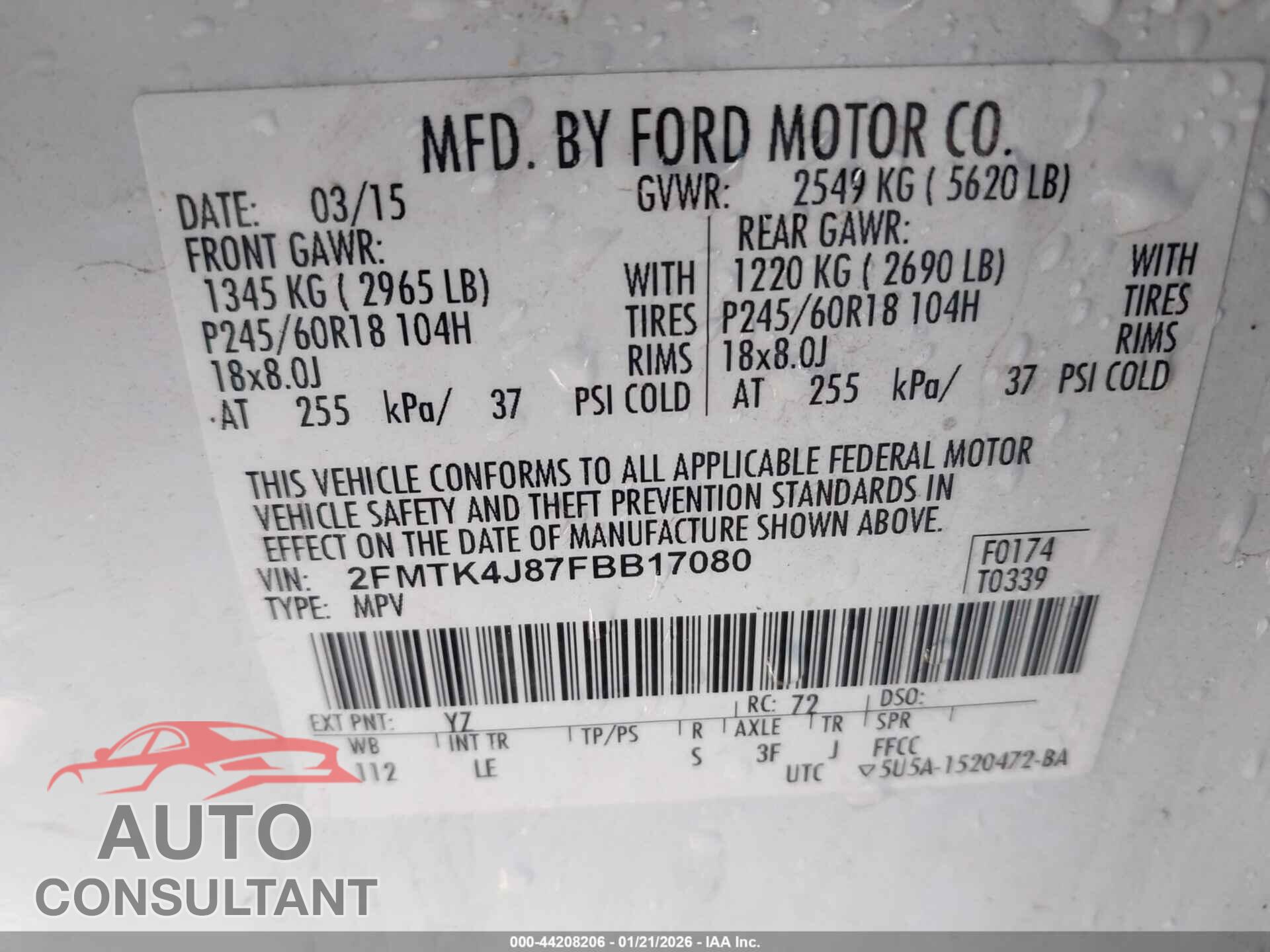 FORD EDGE 2015 - 2FMTK4J87FBB17080