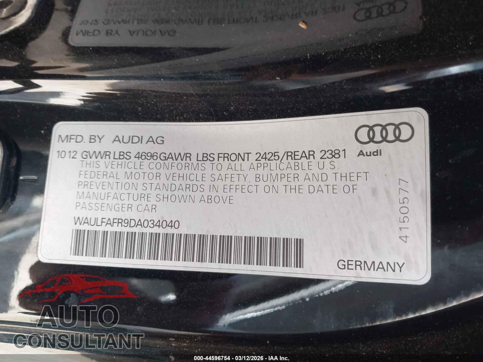 AUDI A5 2013 - WAULFAFR9DA034040