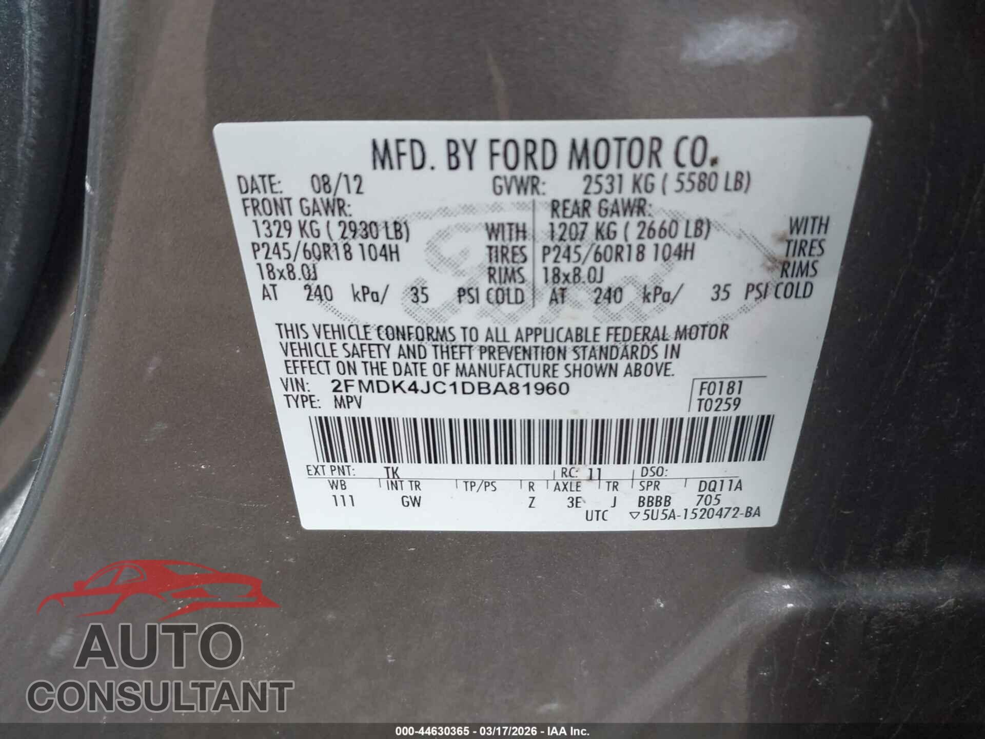 FORD EDGE 2013 - 2FMDK4JC1DBA81960