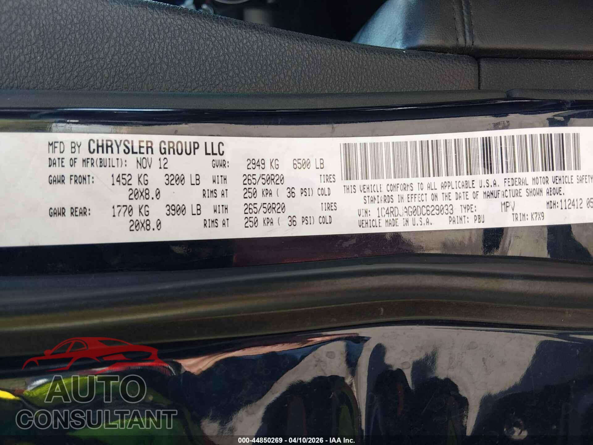 DODGE DURANGO 2013 - 1C4RDJAG0DC629033
