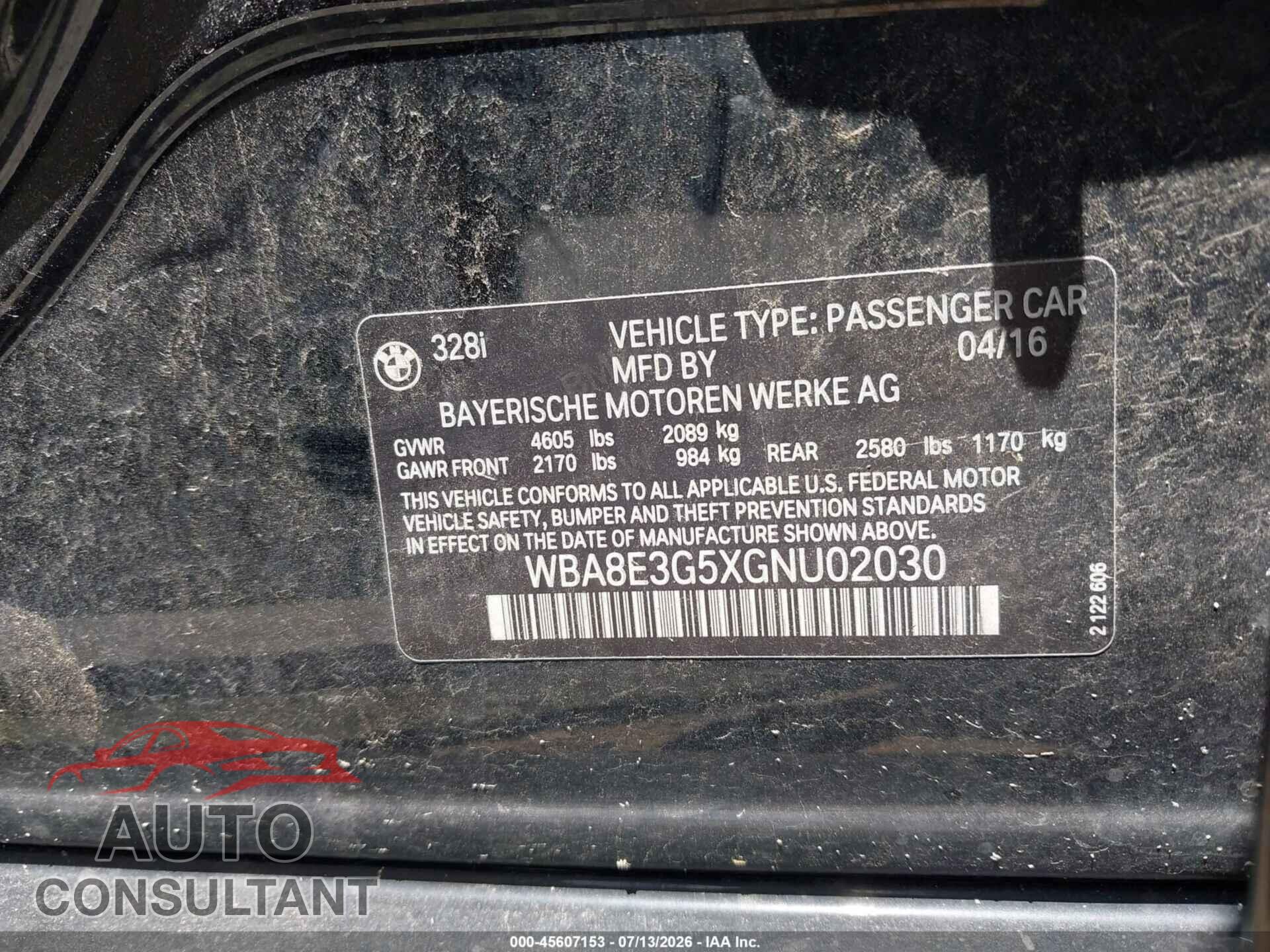 BMW 328I 2016 - WBA8E3G5XGNU02030