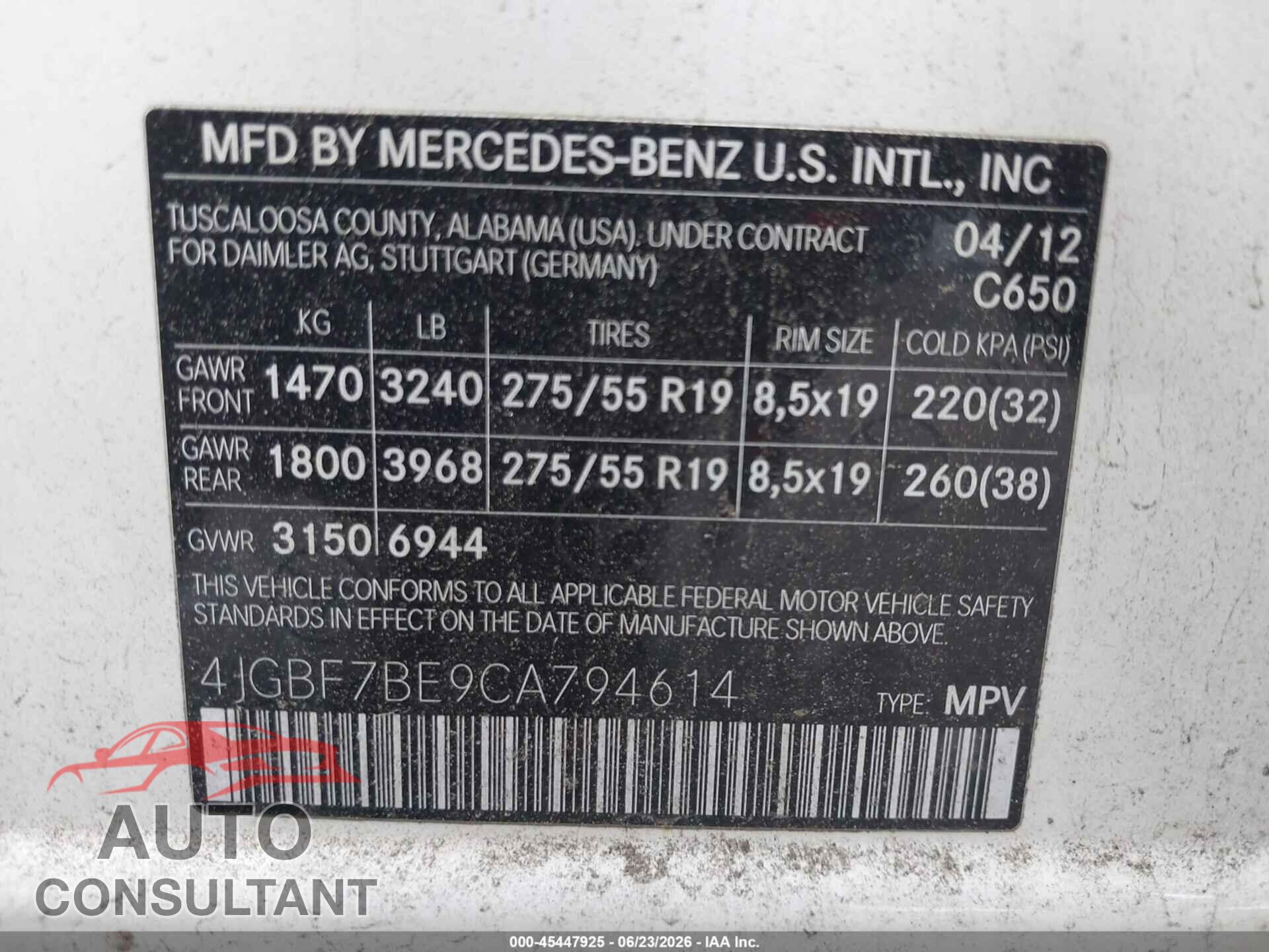 MERCEDES-BENZ GL 450 2012 - 4JGBF7BE9CA794614
