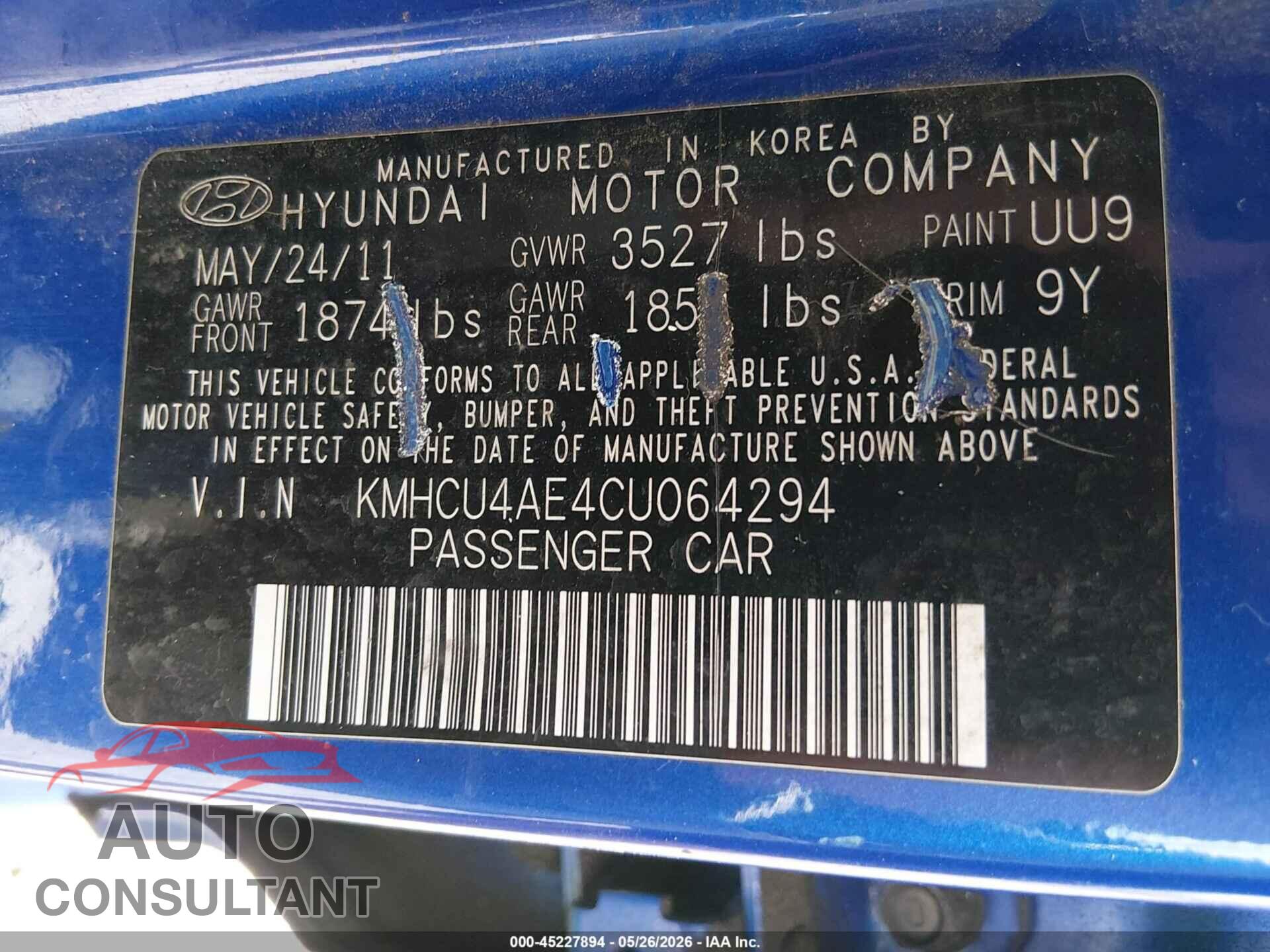 HYUNDAI ACCENT 2012 - KMHCU4AE4CU064294