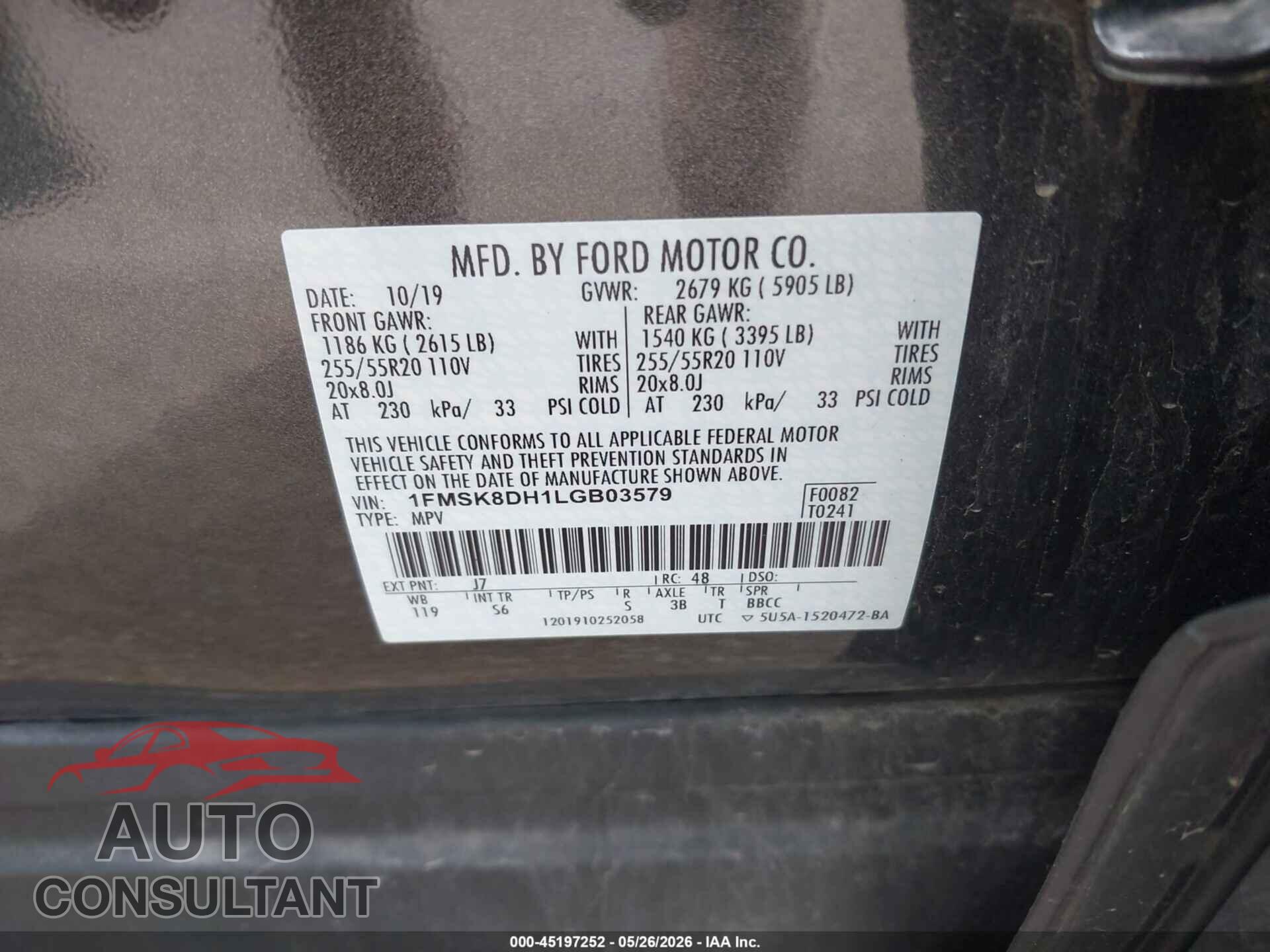 FORD EXPLORER 2020 - 1FMSK8DH1LGB03579