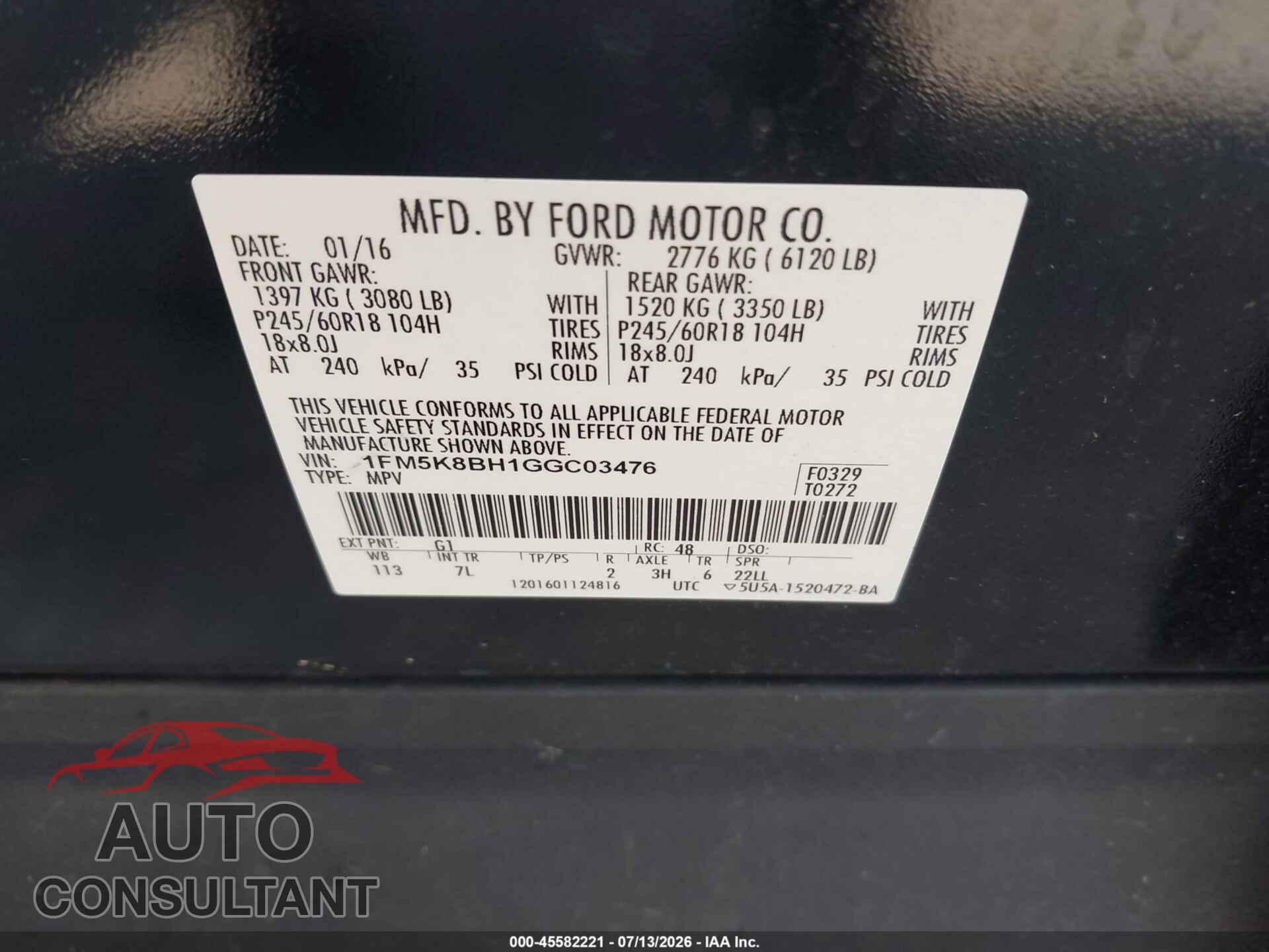 FORD EXPLORER 2016 - 1FM5K8BH1GGC03476