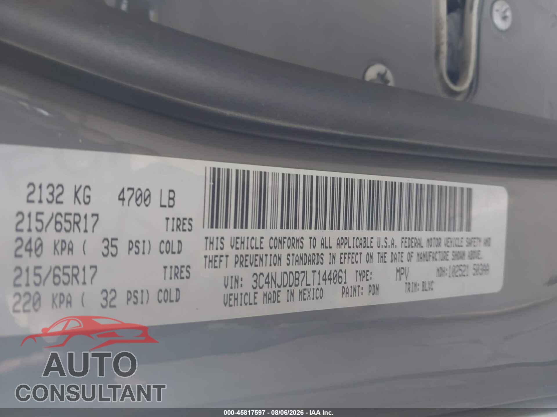 JEEP COMPASS 2020 - 3C4NJDDB7LT144061