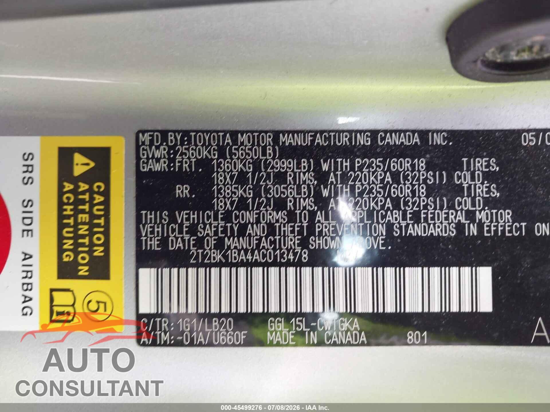 LEXUS RX 350 2010 - 2T2BK1BA4AC013478