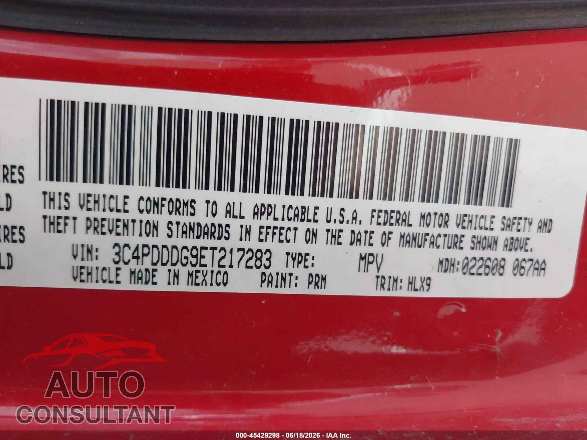 DODGE JOURNEY 2014 - 3C4PDDDG9ET217283