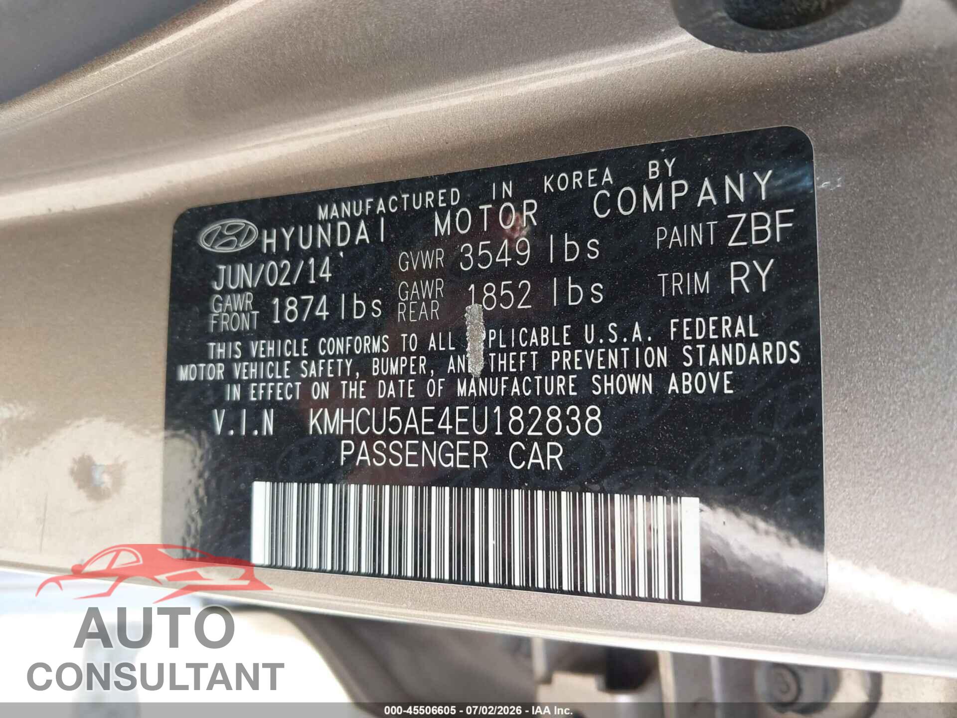 HYUNDAI ACCENT 2014 - KMHCU5AE4EU182838